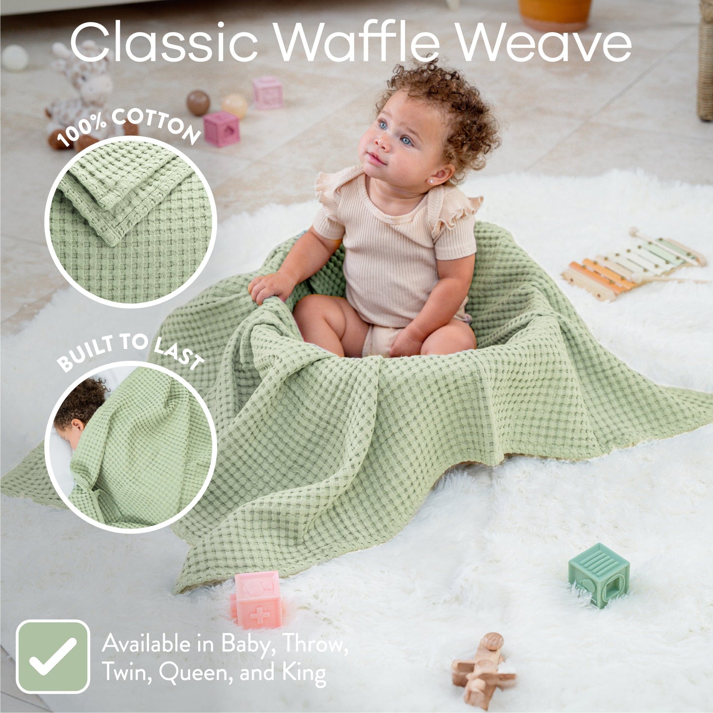 Baby Waffle Blankets in Sage