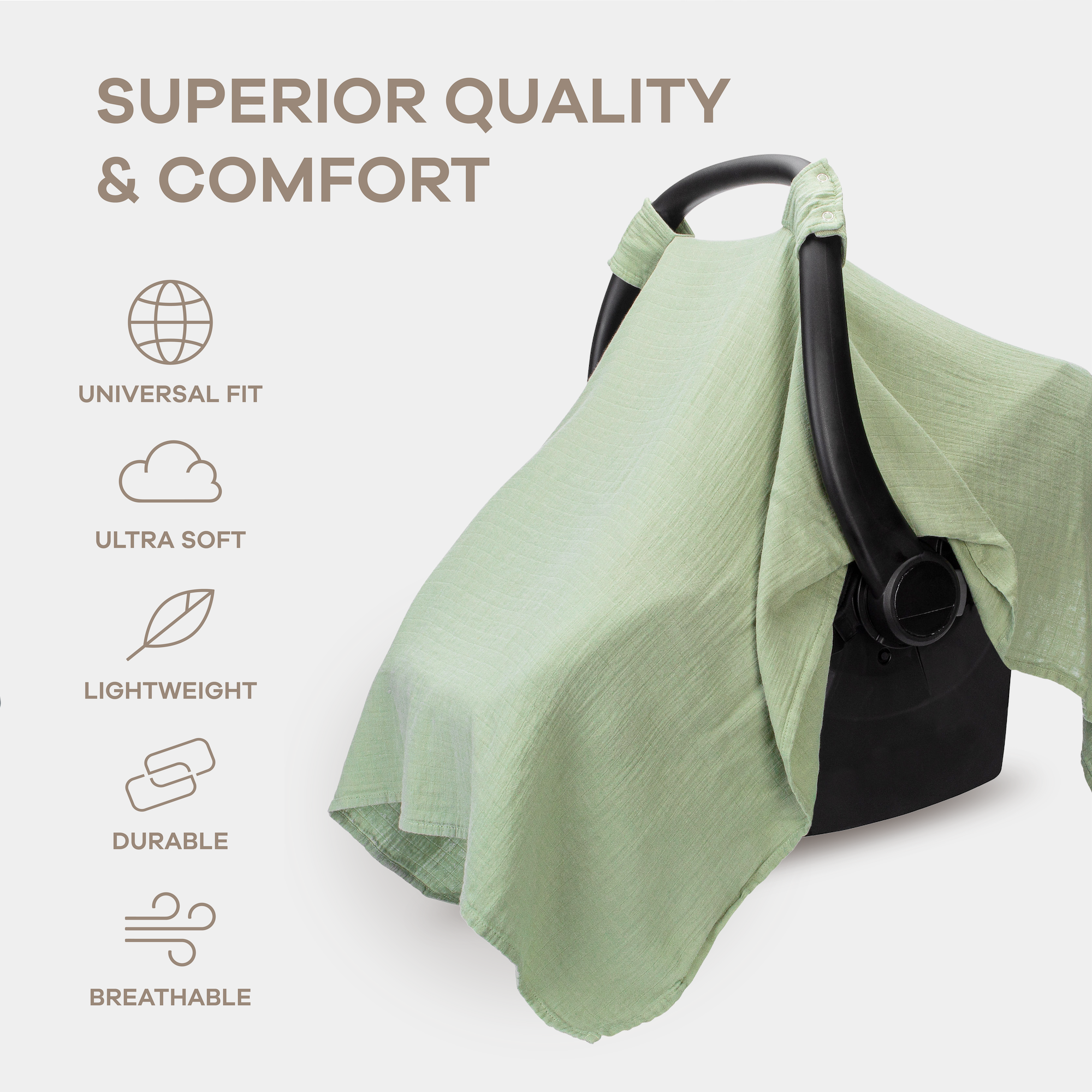 Baby Car Seat Cover in Sage | Comfy Cubs - additional view