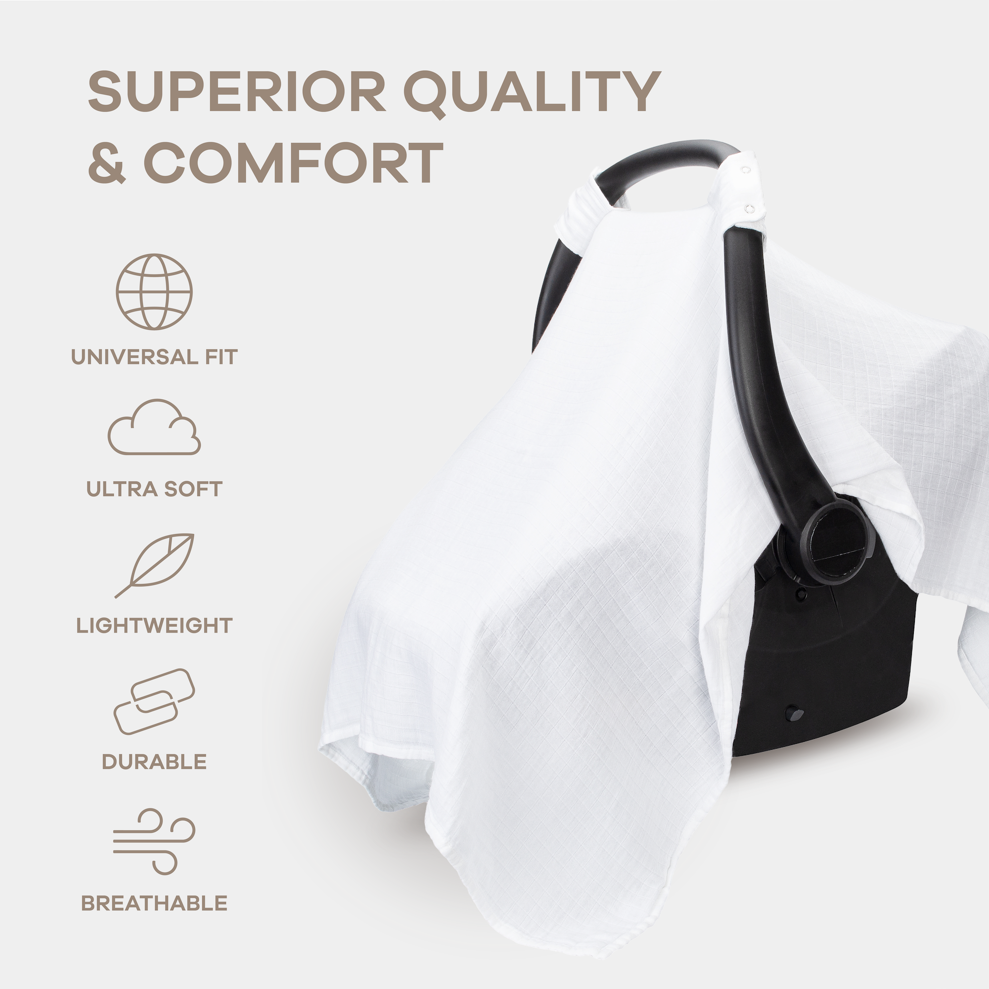 Baby Car Seat Cover in White | Comfy Cubs - additional view