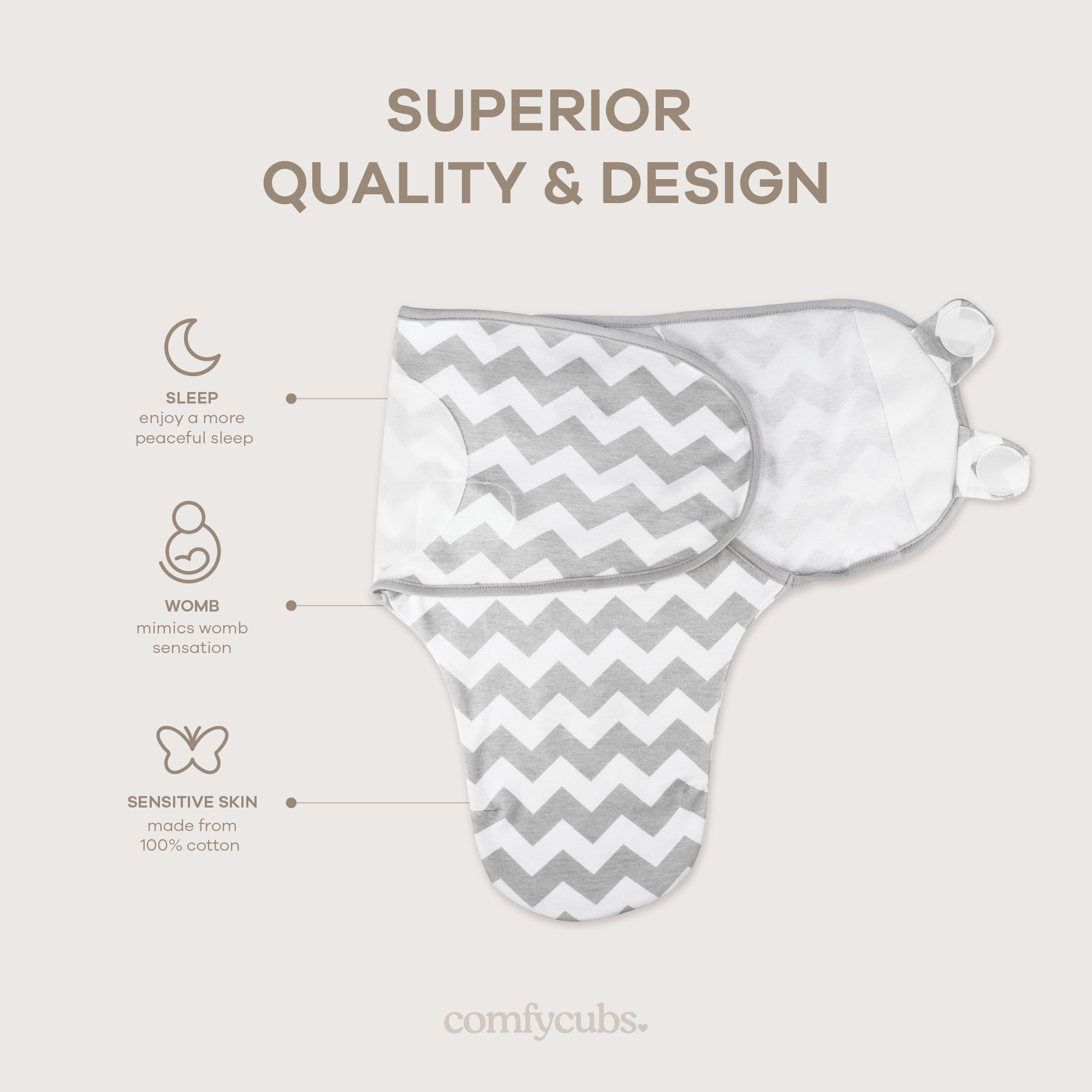 Easy Swaddle Blankets in Grey, Pack of 3 | Comfy Cubs - additional view