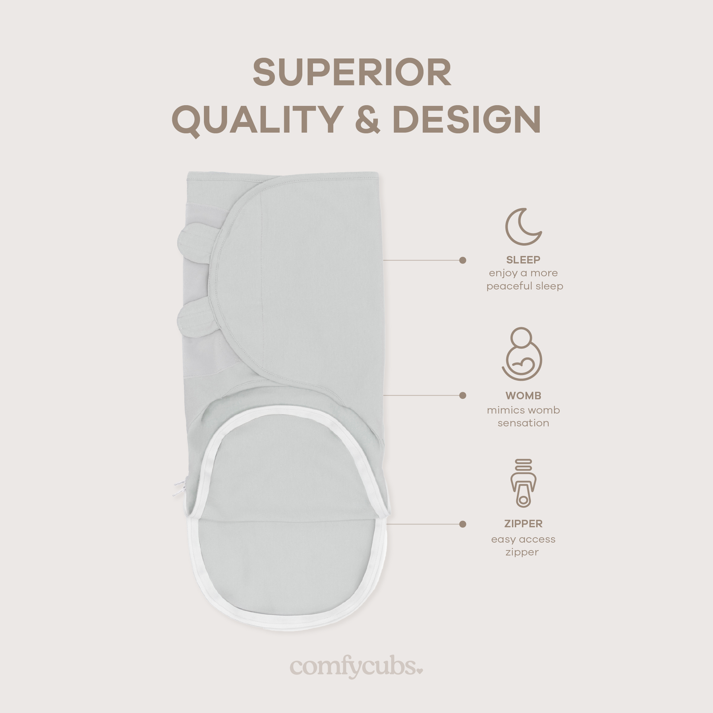 Easy Swaddle Blankets with Zipper - Stone, Pacific Blue, Sage
