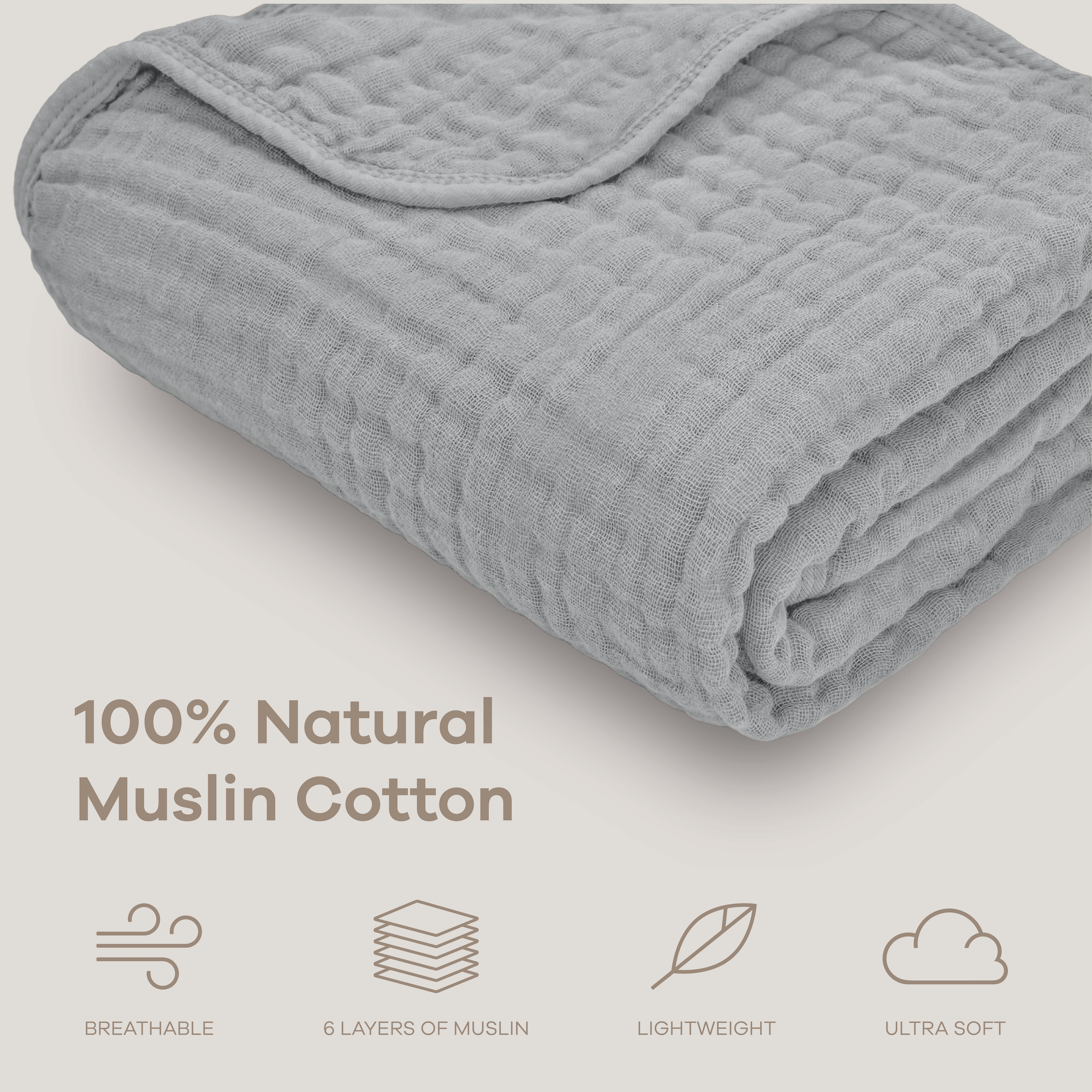 Baby Muslin Blanket in Heather Blue | Comfy Cubs - additional view
