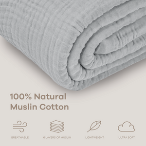 Adult Muslin Blanket in Heather Blue | Comfy Cubs - additional view