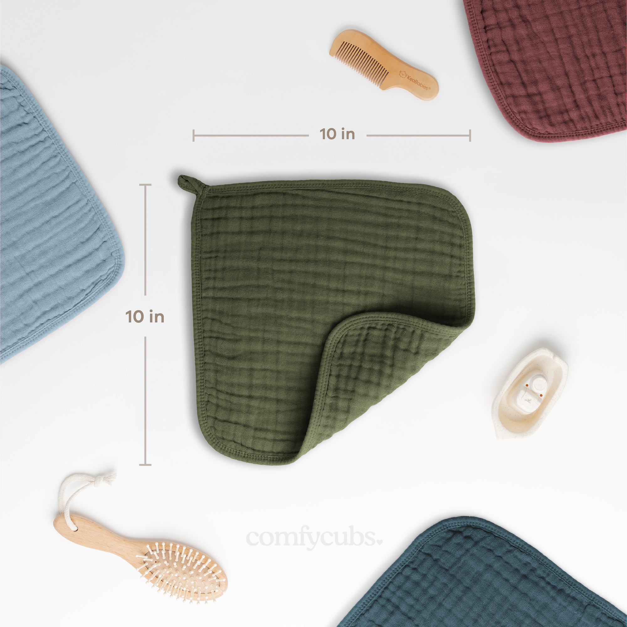 Muslin Washcloths in Kelp | Comfy Cubs - additional view