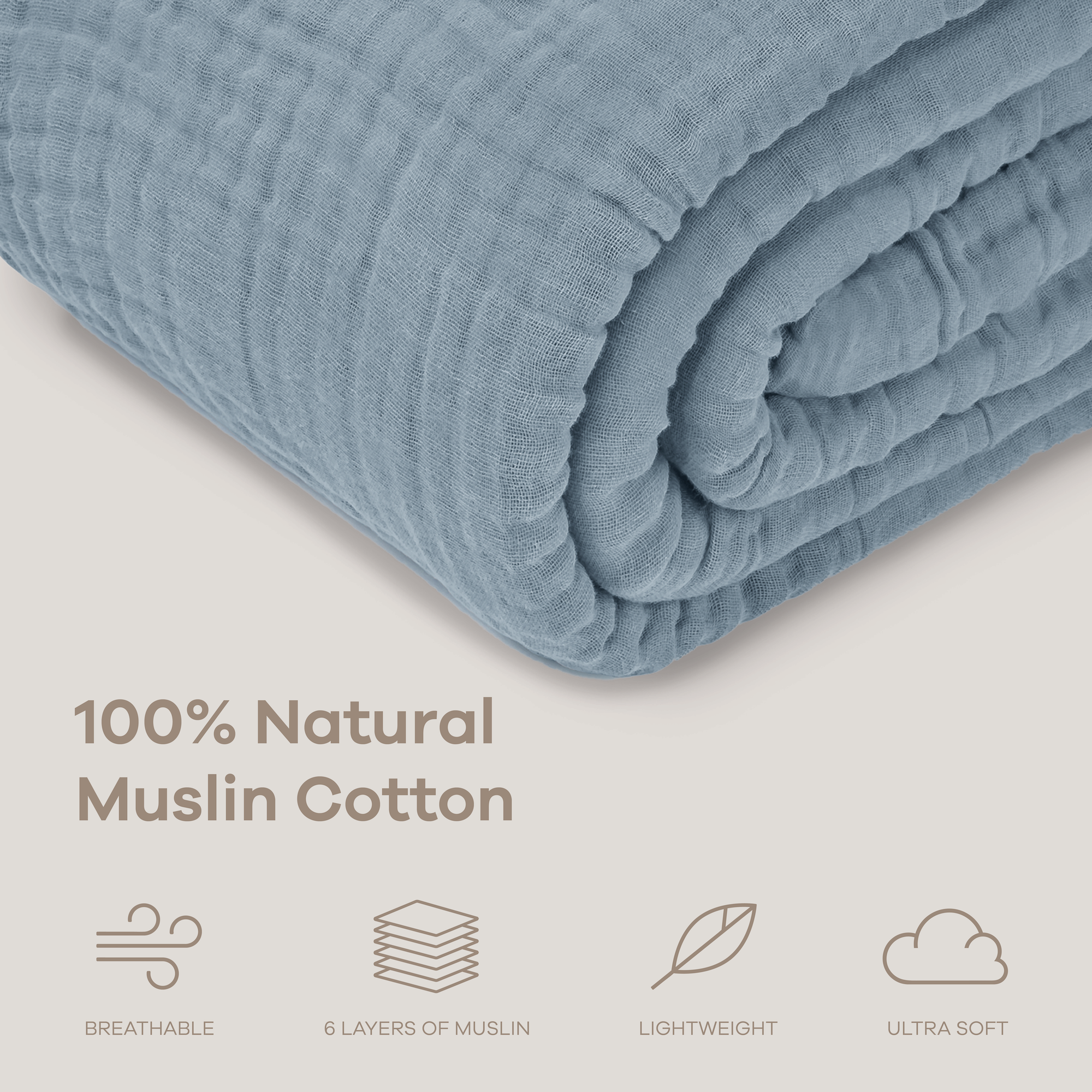Adult Muslin Blanket in Pacific Blue | Comfy Cubs - additional view