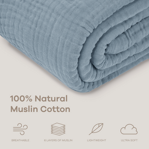 Adult Muslin Blanket in Pacific Blue | Comfy Cubs - additional view