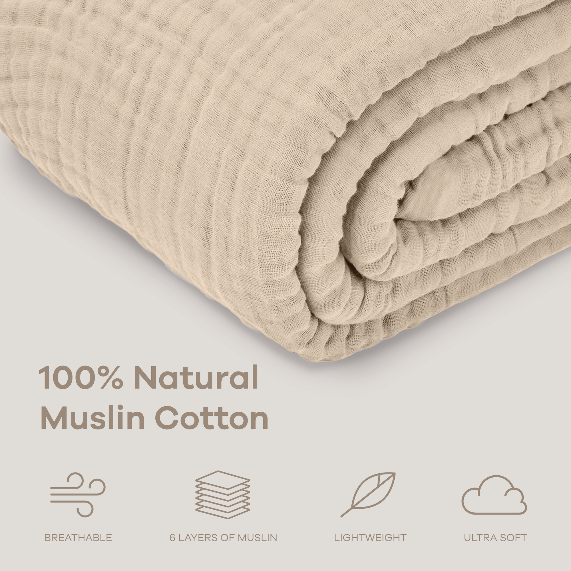 Adult Muslin Blanket in Sand | Comfy Cubs - additional view