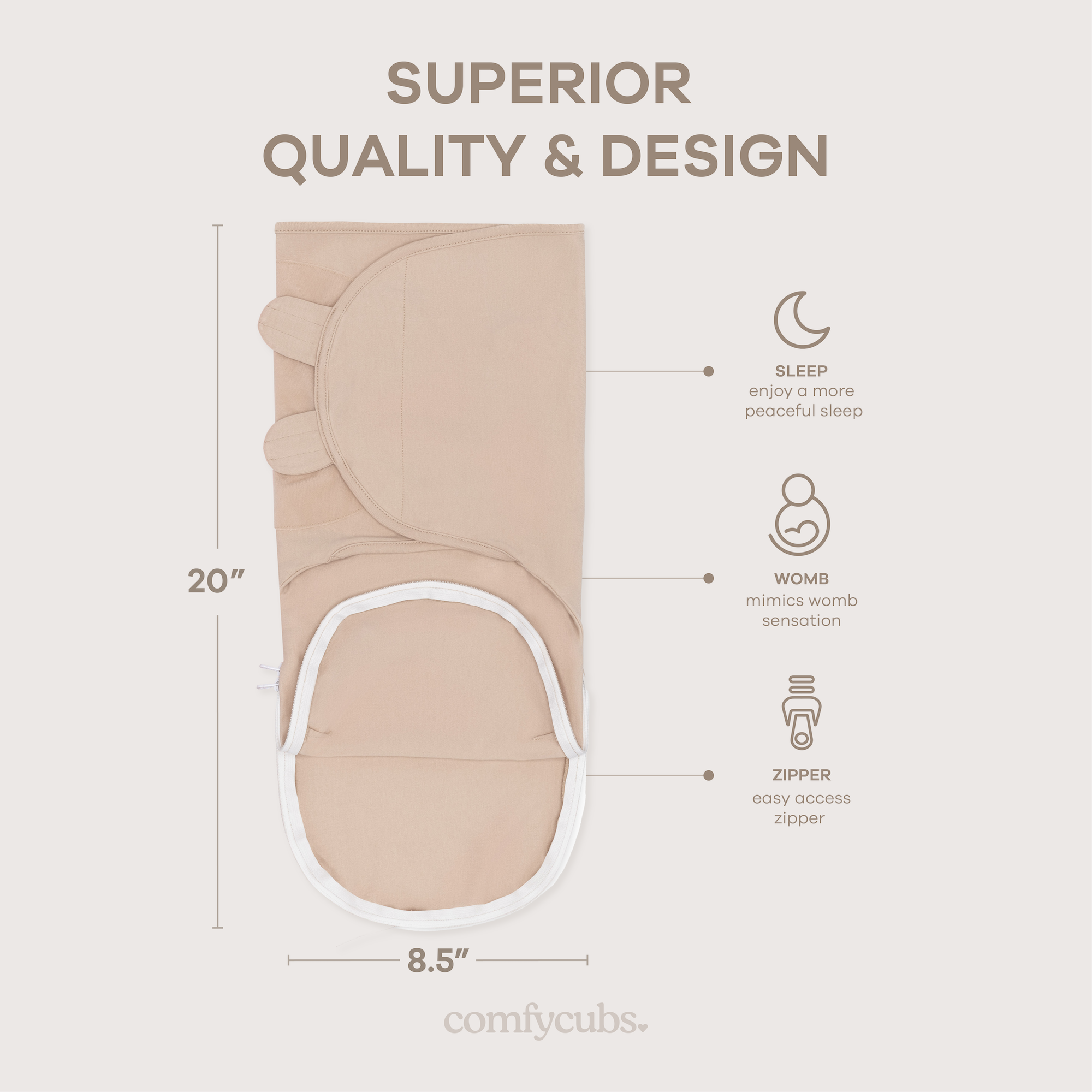 Easy Swaddle Blankets with Zipper in Light Blush, Blush, Mauve | Comfy Cubs - additional view