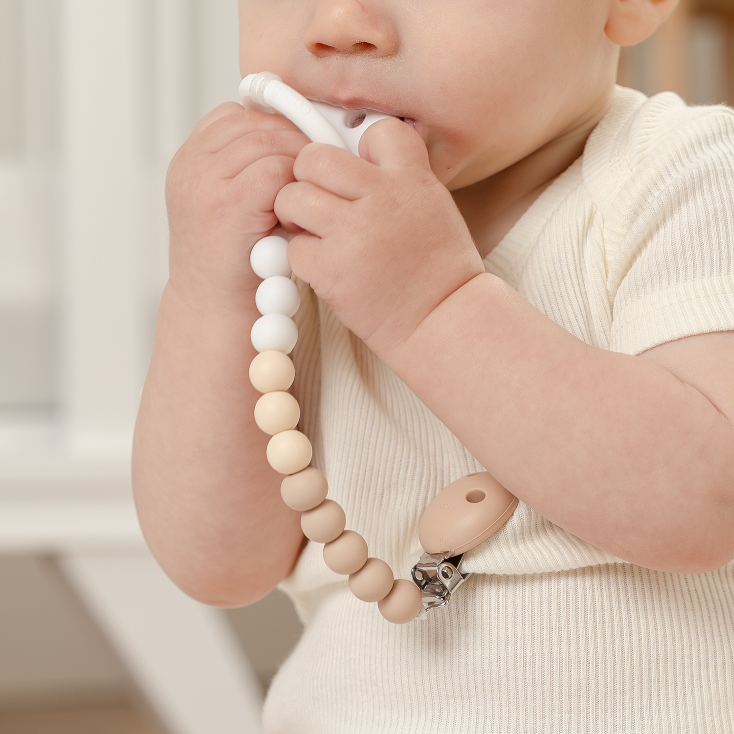 Pacifier Clips, 2 Pack  - Beige, Light Beige, & White