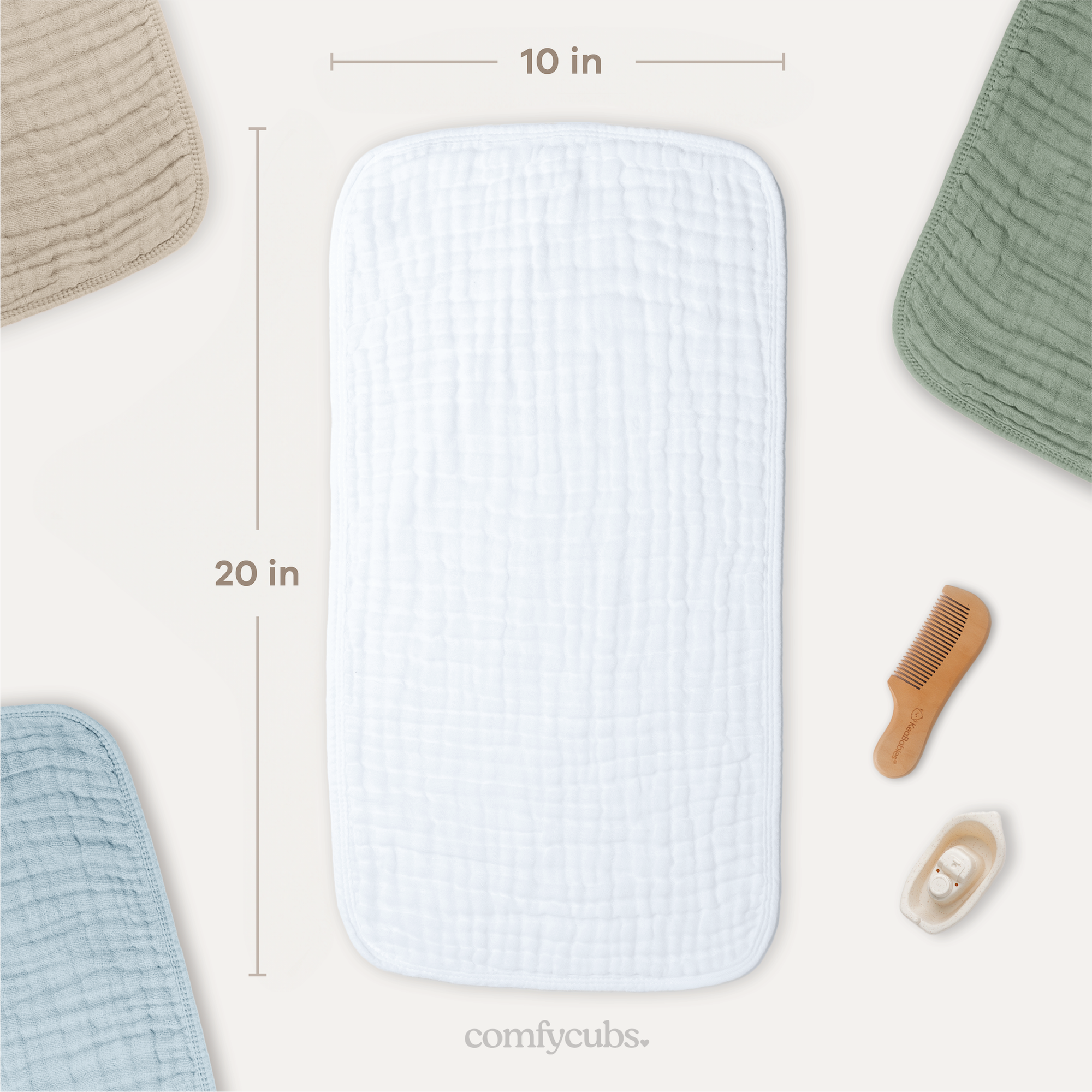 Muslin Burp Cloths in White | Comfy Cubs - additional view