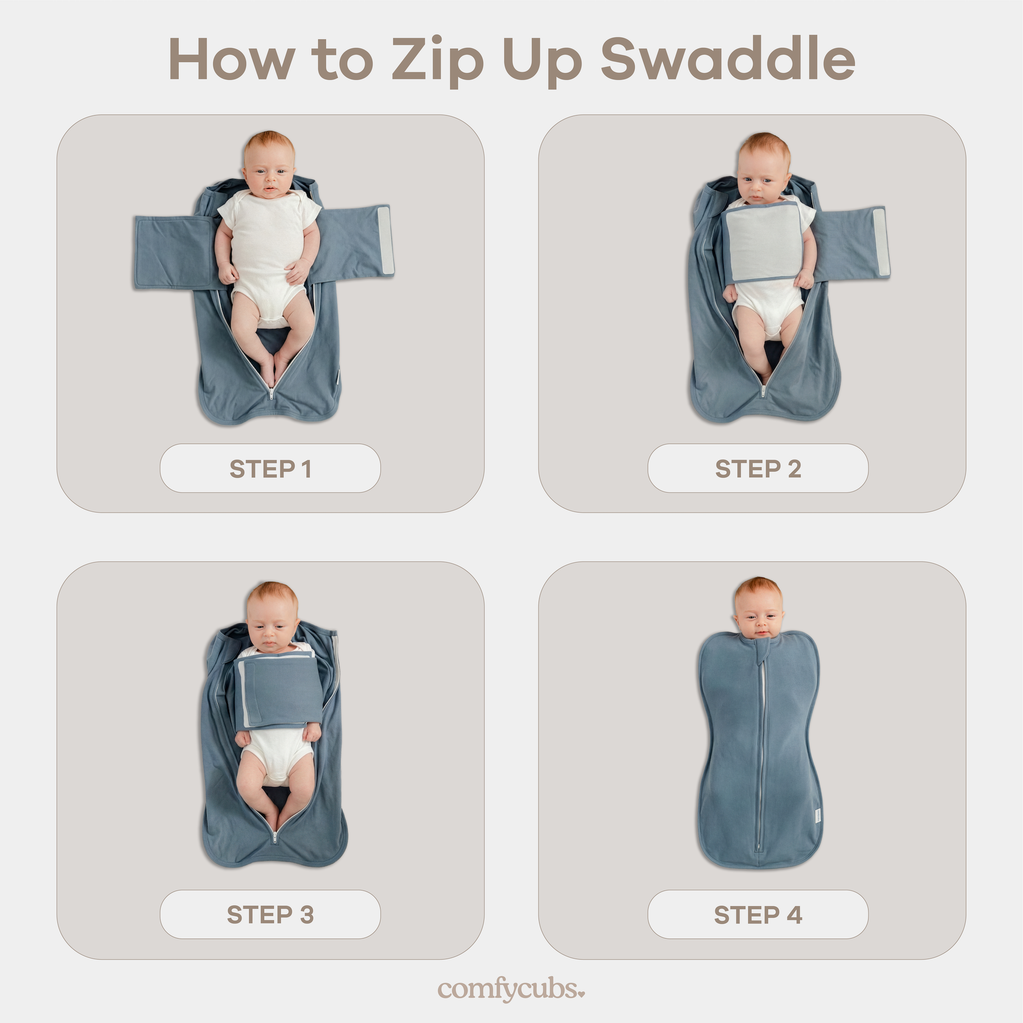 Easy Zipper Swaddle Blankets in Blush, Mauve | Comfy Cubs - additional view