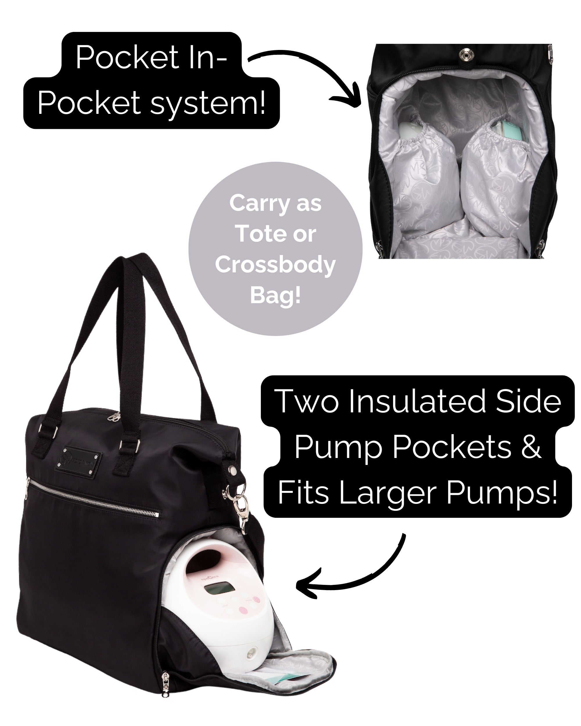 Sarah Wells Lizzy Breast Pump Tote – Lightweight, Easy-Clean Bag with Insulated Pocket, Laptop Sleeve & Side Storage – Fits Pumps & More
