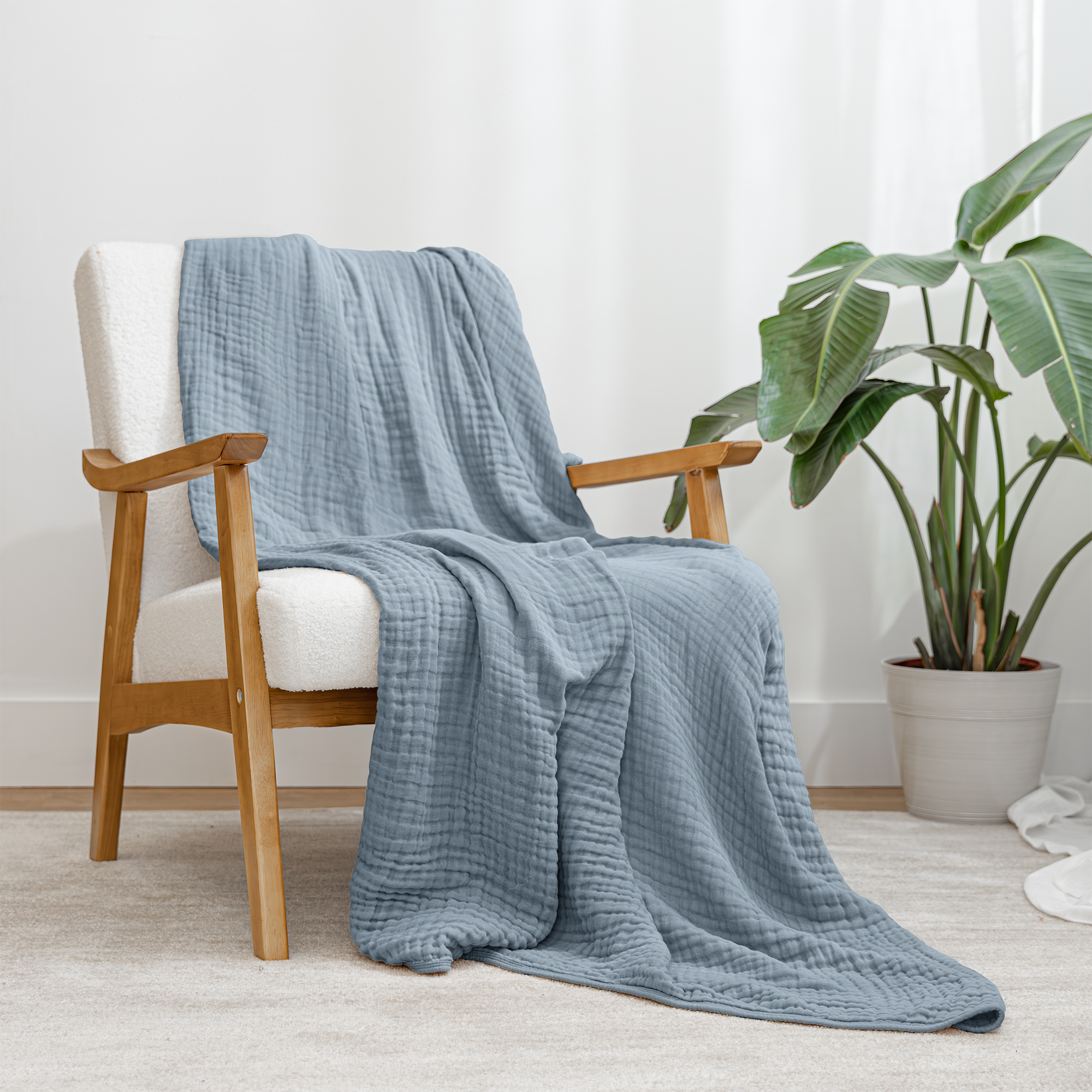 Adult Muslin Blanket in Pacific Blue | Comfy Cubs - additional view