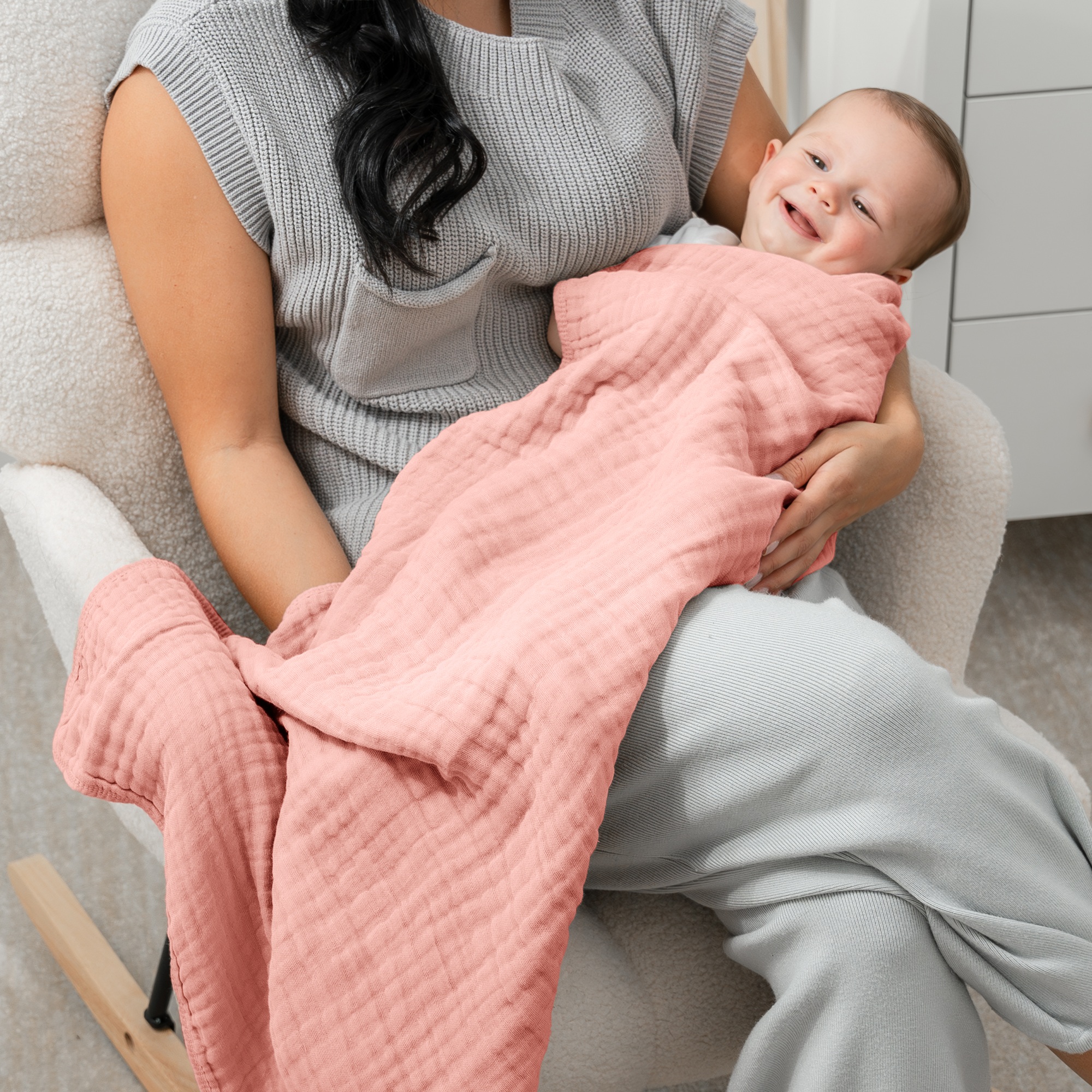 Baby Muslin Blanket in Bold Blush | Comfy Cubs - additional view