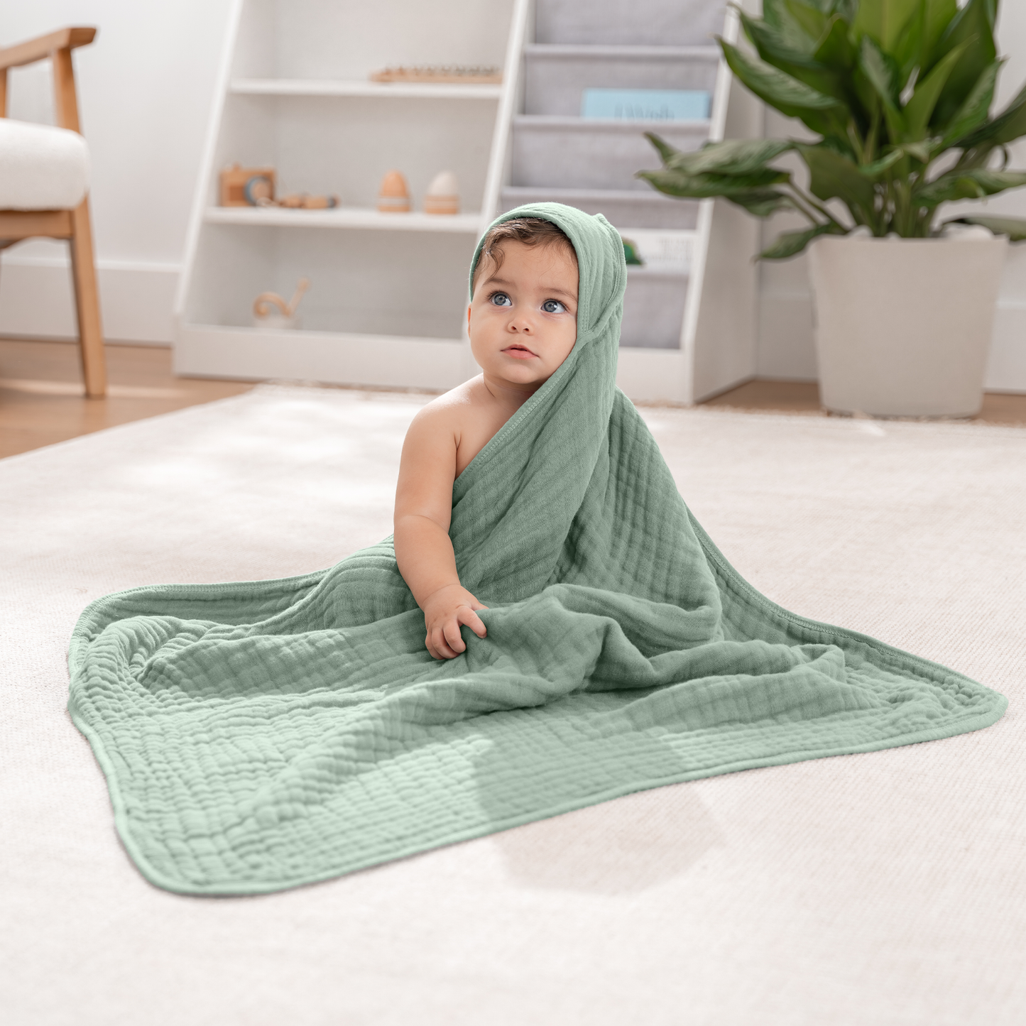 Baby Hooded Towels - Pacific Blue & Fern