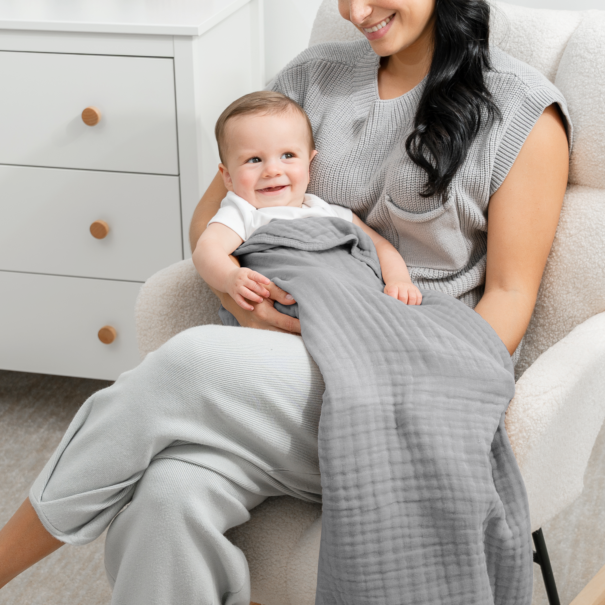 Baby Muslin Blanket in Heather Blue | Comfy Cubs - additional view