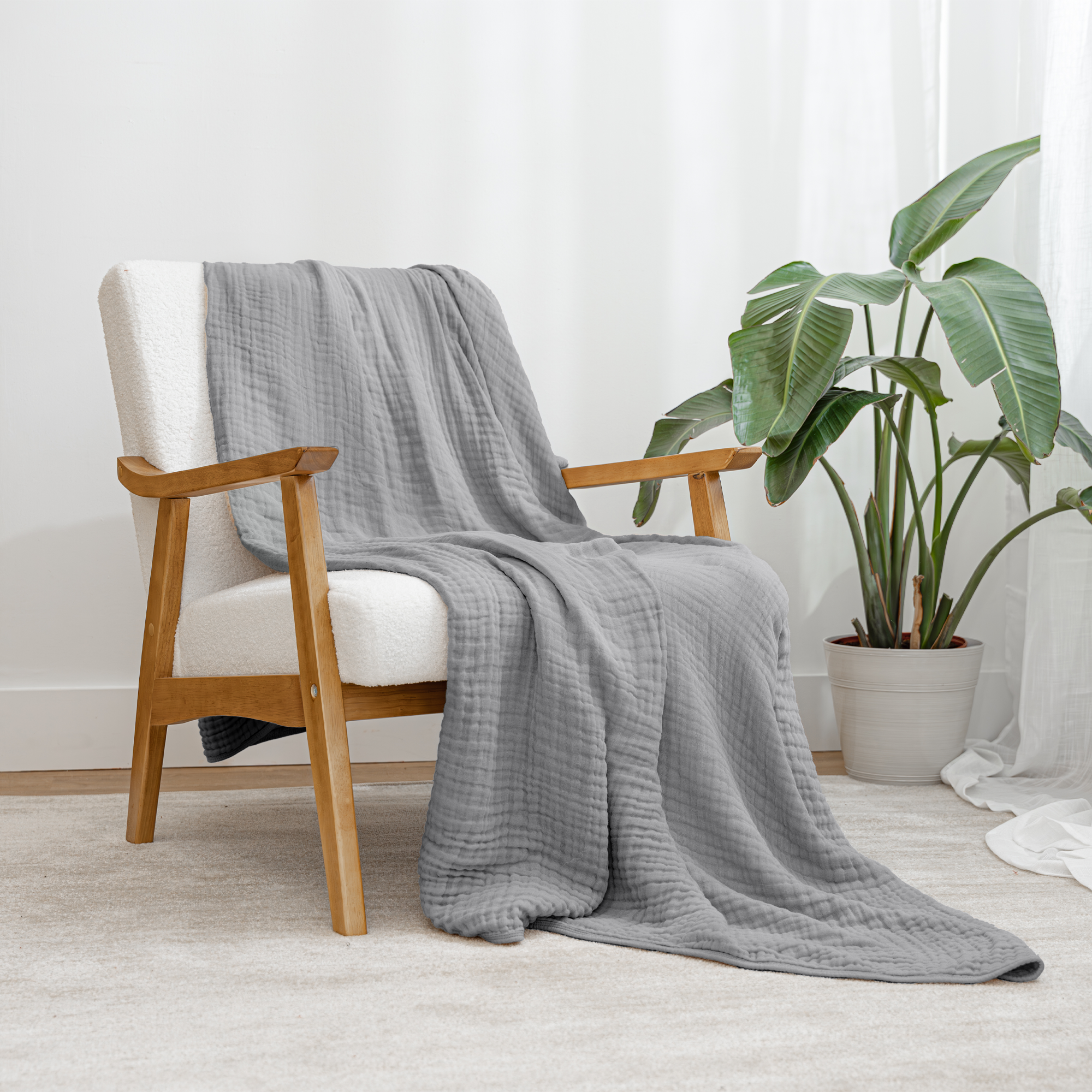 Adult Muslin Blanket in Heather Blue | Comfy Cubs - additional view