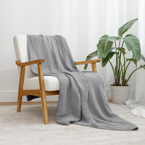 Adult Muslin Blanket in Heather Blue | Comfy Cubs - additional view