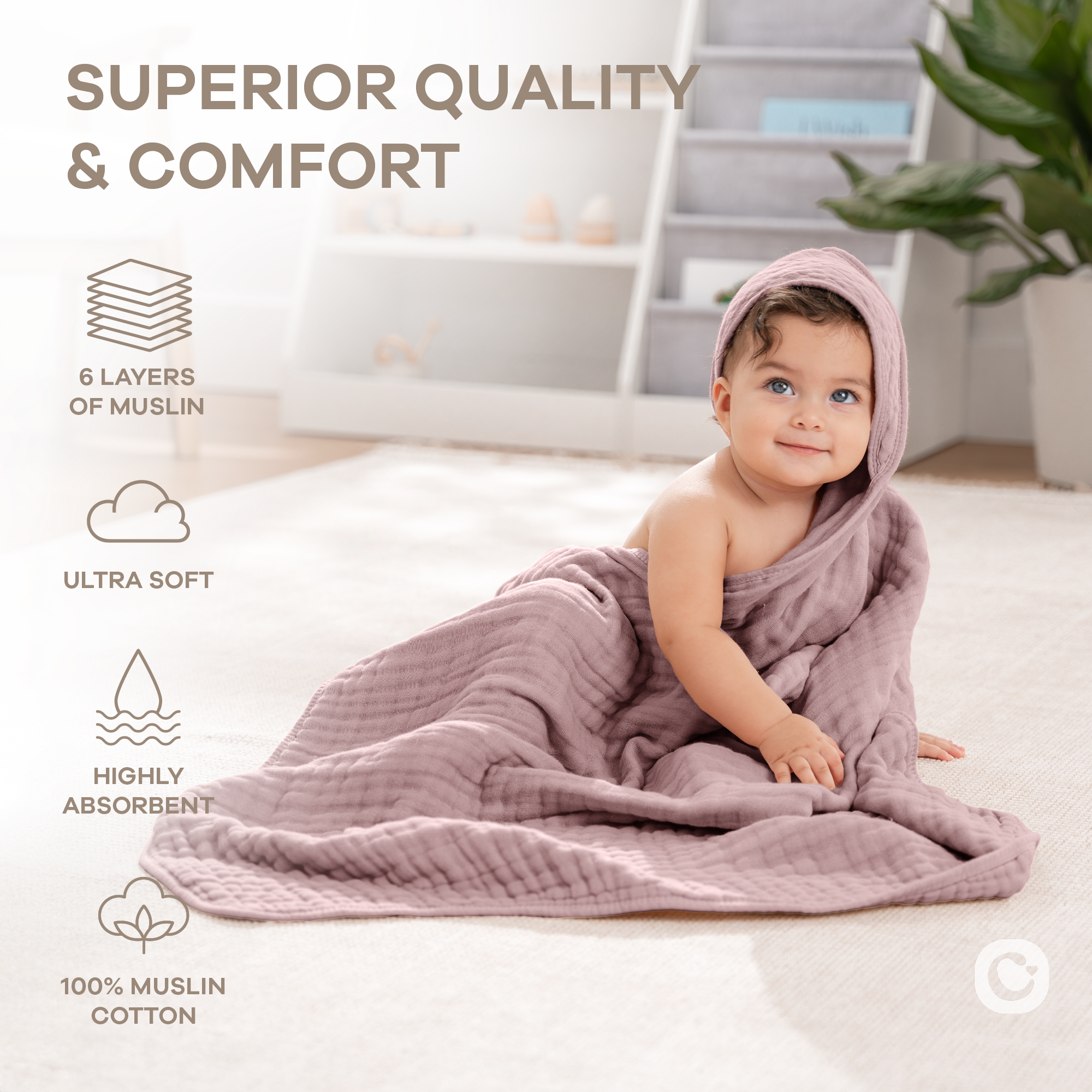 Baby Hooded Towels in Mauve | Comfy Cubs - additional view