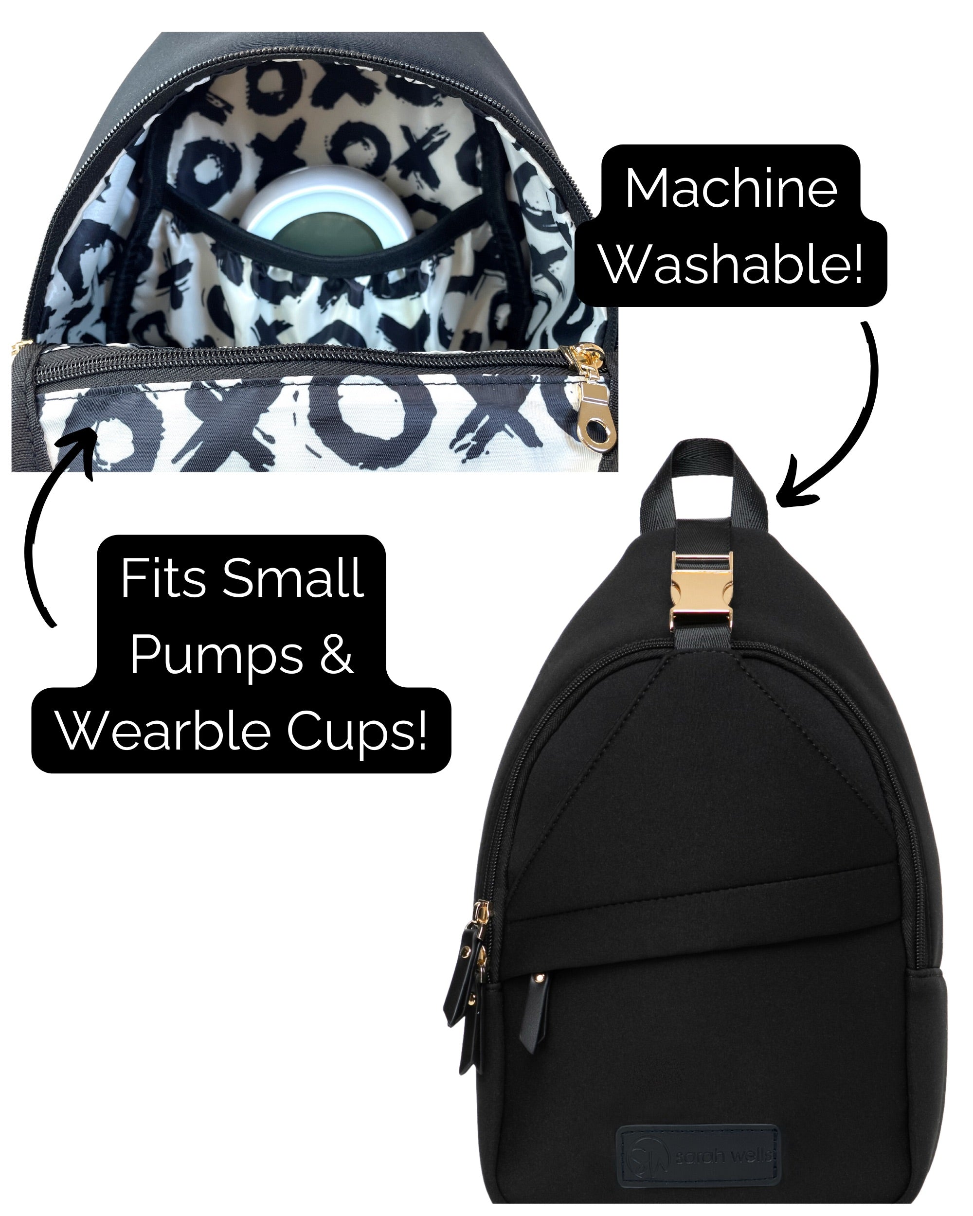 Sarah Wells Allie Sling Pump Bag – Neoprene Crossbody with Insulated Pocket – Fits Wearable & Portable Pumps