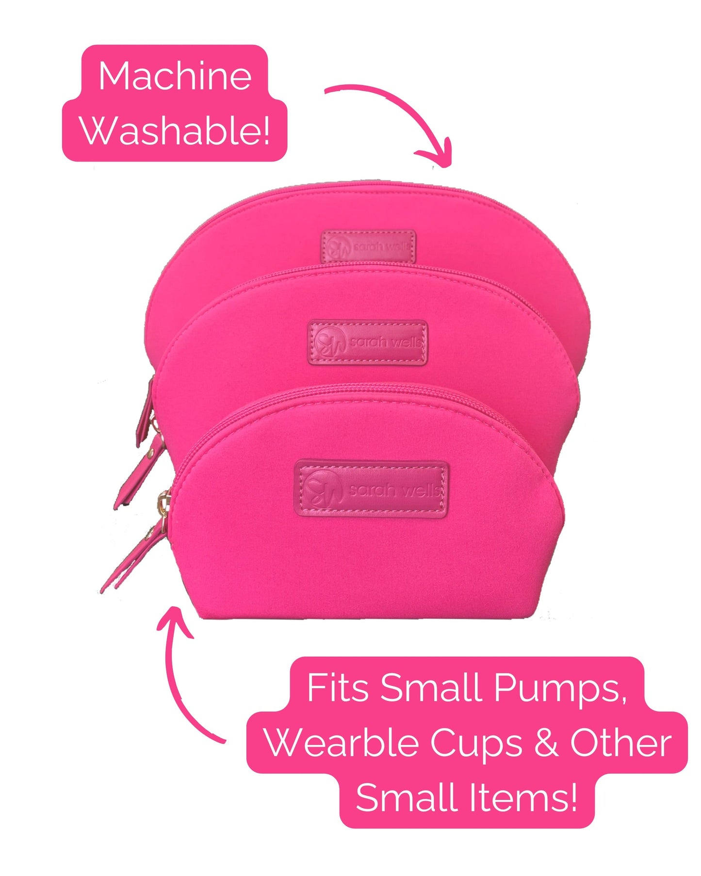 Sarah Wells PackSWell Neoprene Organizer Set of 3 – Washable Zipper Pouches for Pump Parts, Travel, Makeup, Snacks, Tech Cords & More