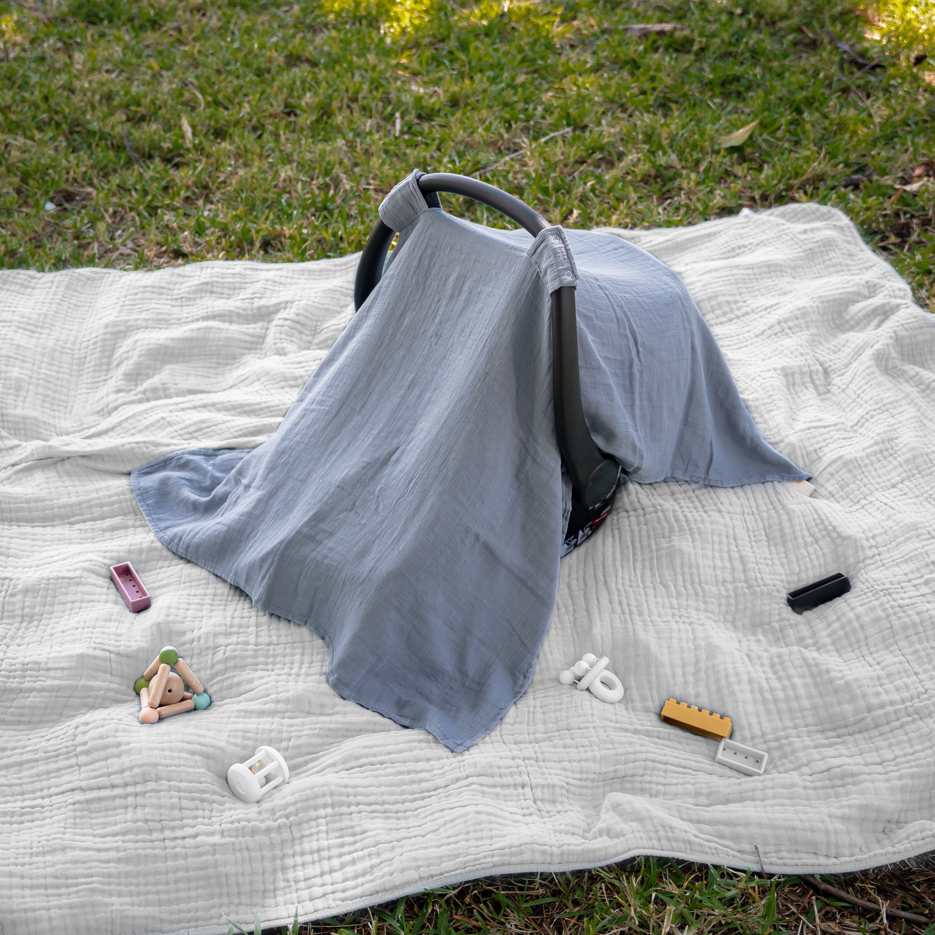 Baby Car Seat Cover in Pacific Blue | Comfy Cubs - additional view