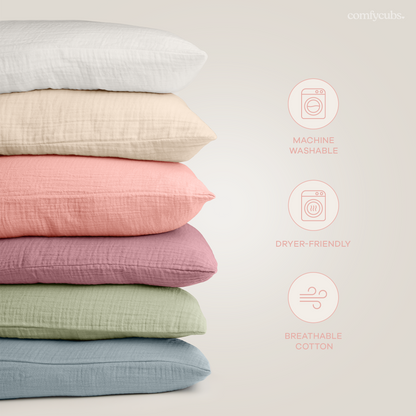 Toddler Pillows with Soft Muslin Pillow Case  - White
