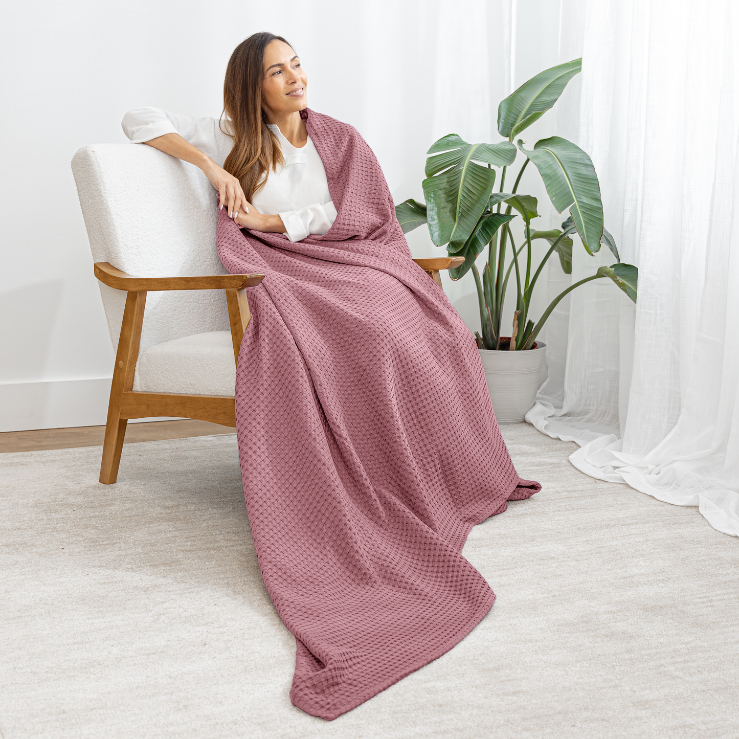 Adult Waffle Blankets in Mauve