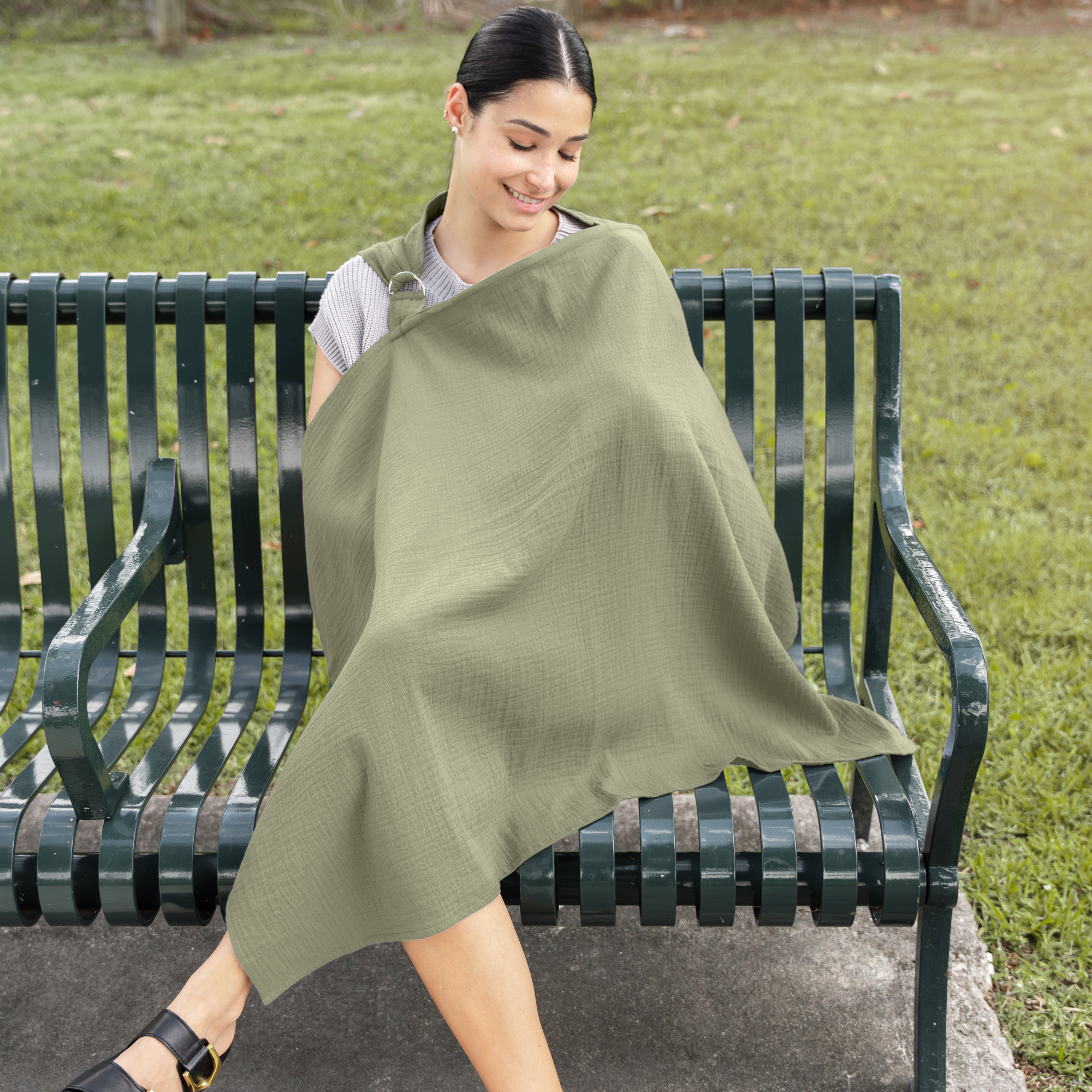 Muslin Nursing Cover, Pack of 1 in Sage | Comfy Cubs - additional view