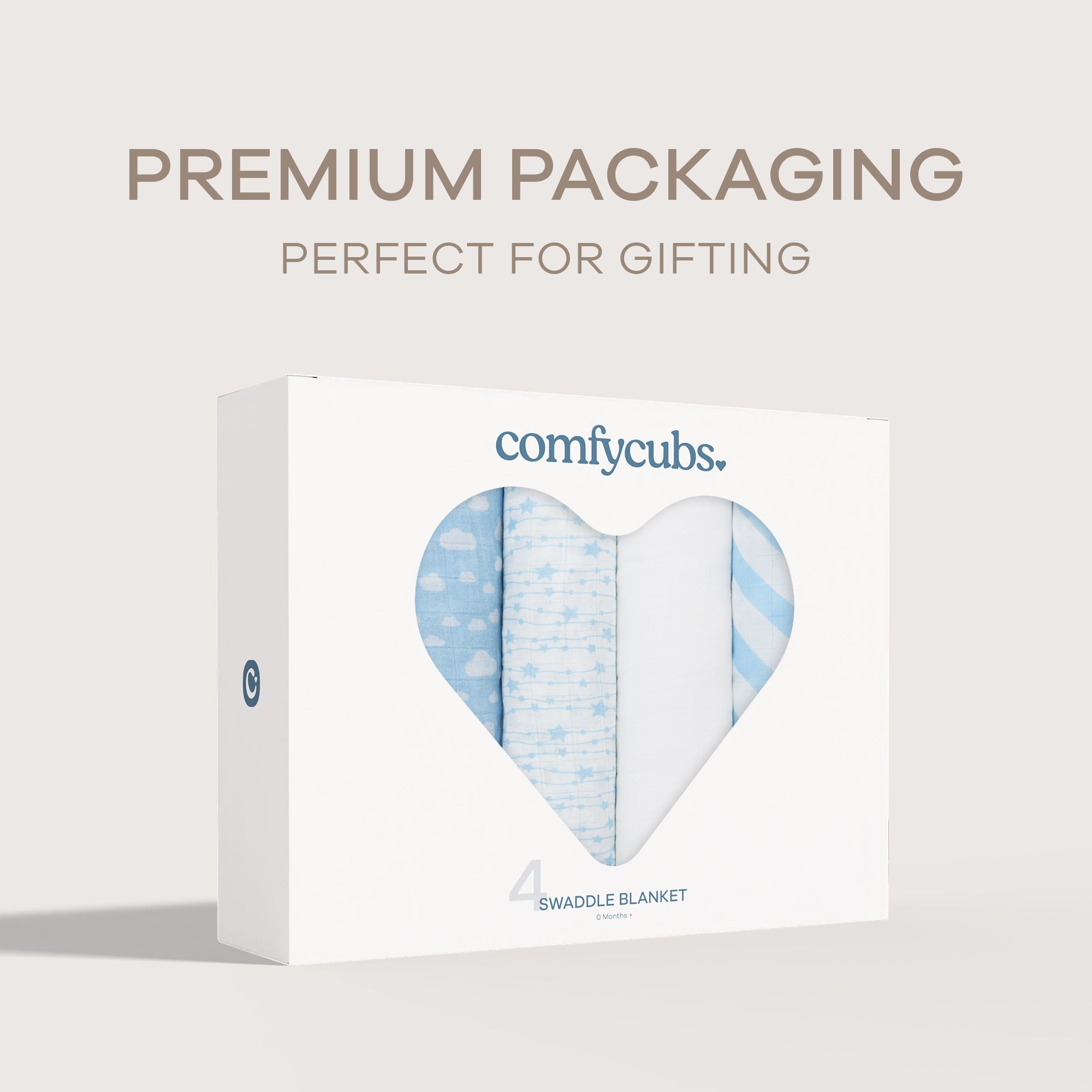 Muslin Swaddle Blankets 47” x 47” in Blue, 4 Pack | Comfy Cubs - additional view
