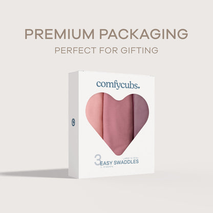 Easy Swaddle Blankets - Blush, Mauve, Mulberry, Pack of 3