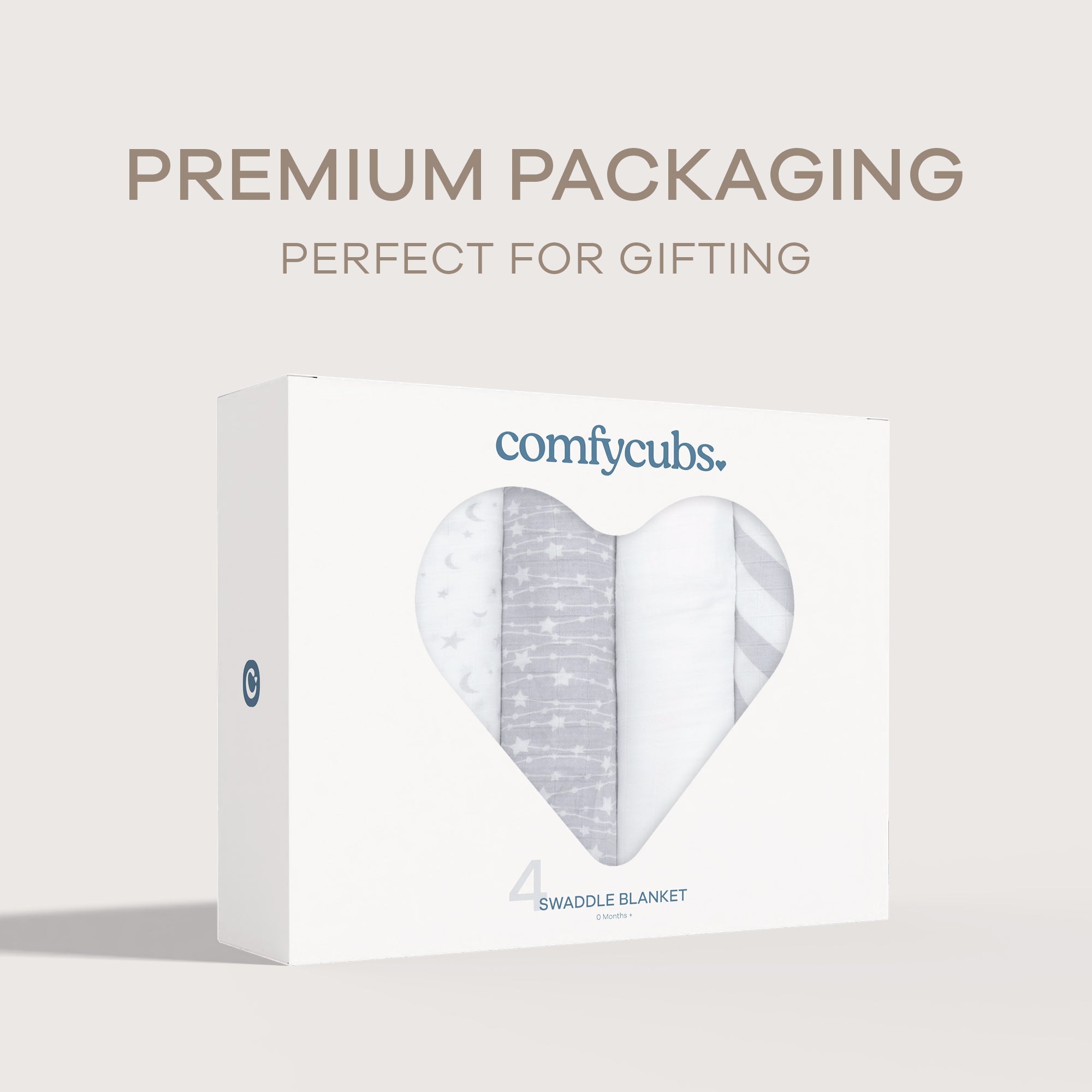 Muslin Swaddle Blankets 47” x 47” in Grey, 4 Pack | Comfy Cubs - additional view