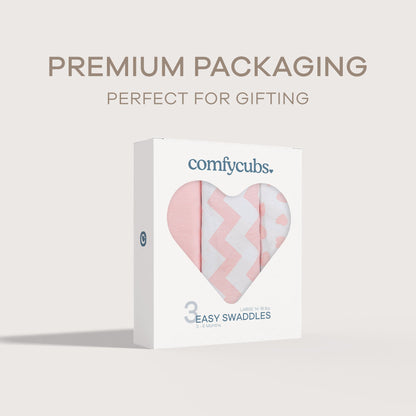 Easy Swaddle Blankets - Pink, Pack of 3