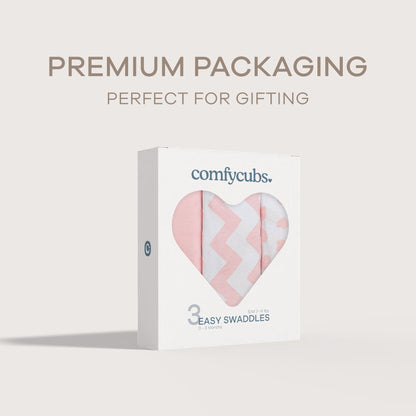 Easy Swaddle Blankets - Pink, Pack of 3