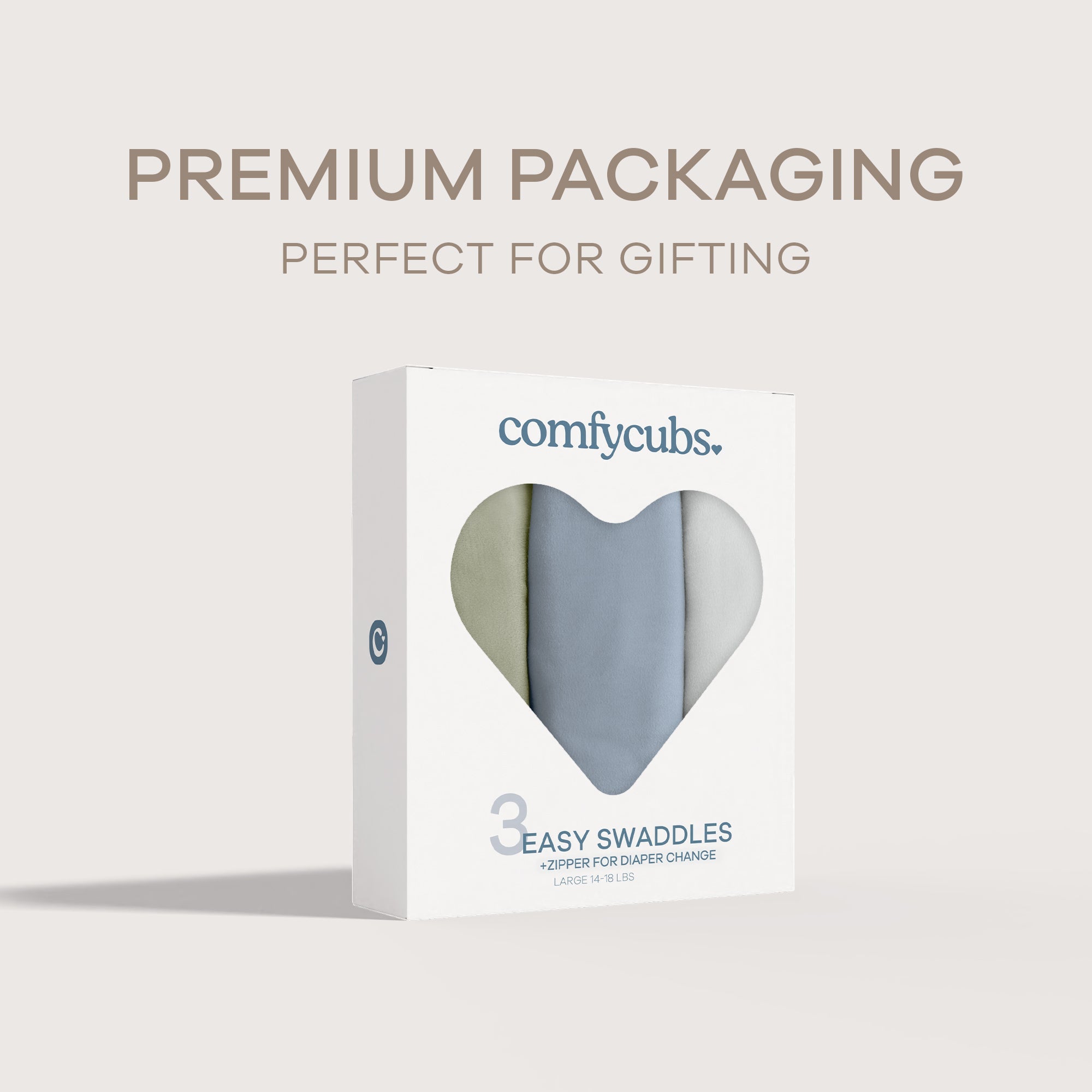 Easy Swaddle Blankets with Zipper in Stone, Pacific Blue, Sage | Comfy Cubs - additional view