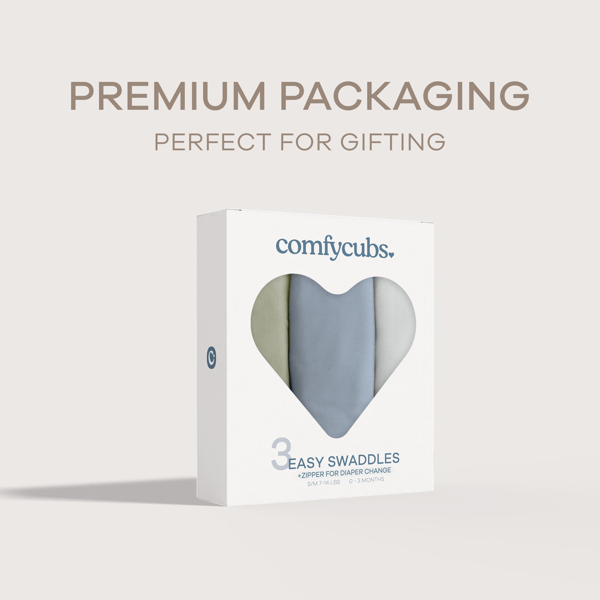 Easy Swaddle Blankets with Zipper in Stone, Pacific Blue, Sage | Comfy Cubs - additional view