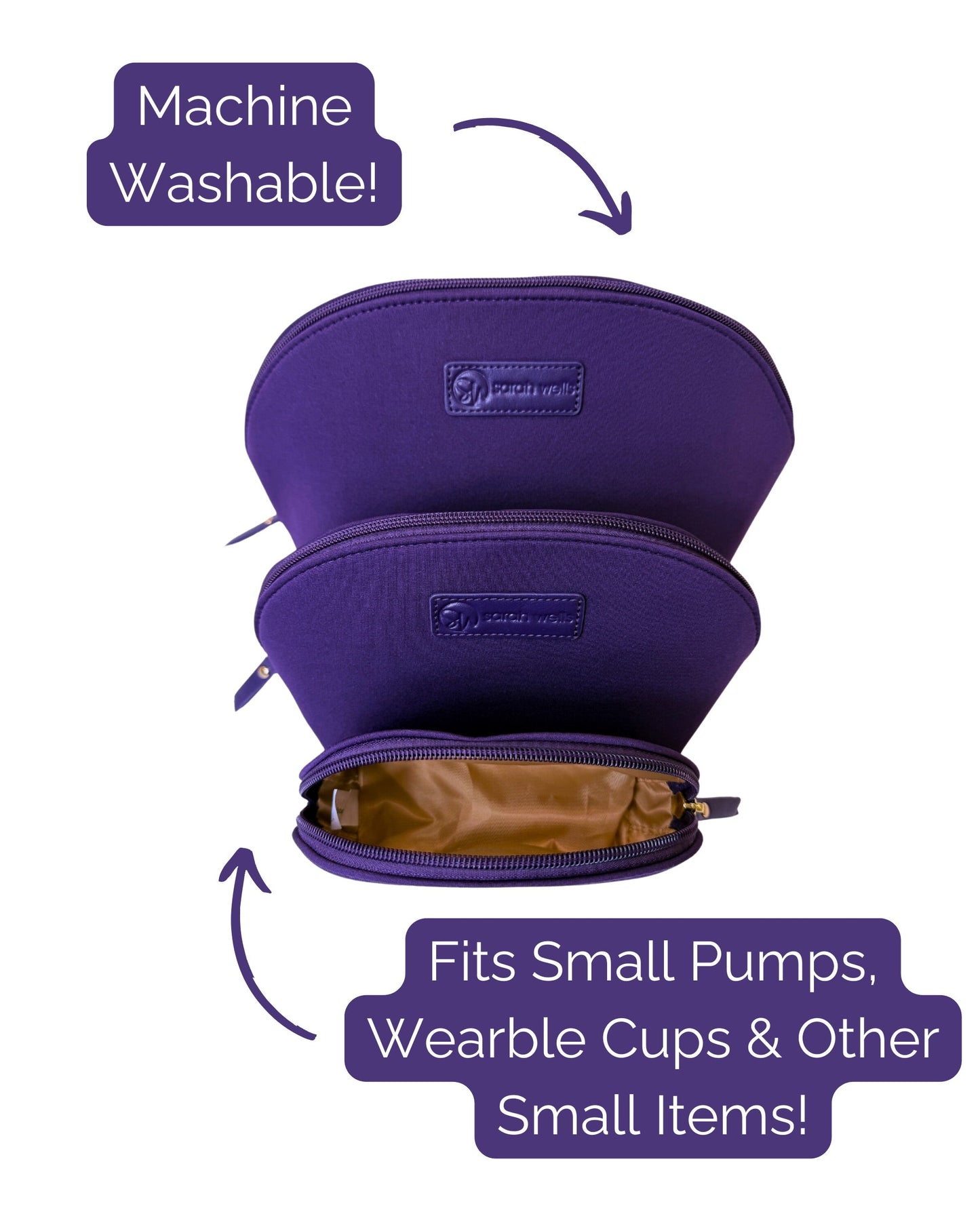 Sarah Wells PackSWell Neoprene Organizer Set of 3 – Washable Zipper Pouches for Pump Parts, Travel, Makeup, Snacks, Tech Cords & More