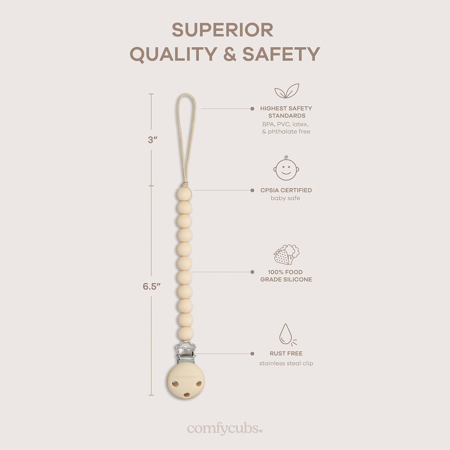 Pacifier Clips, 2 Pack - Beige & Light Beige