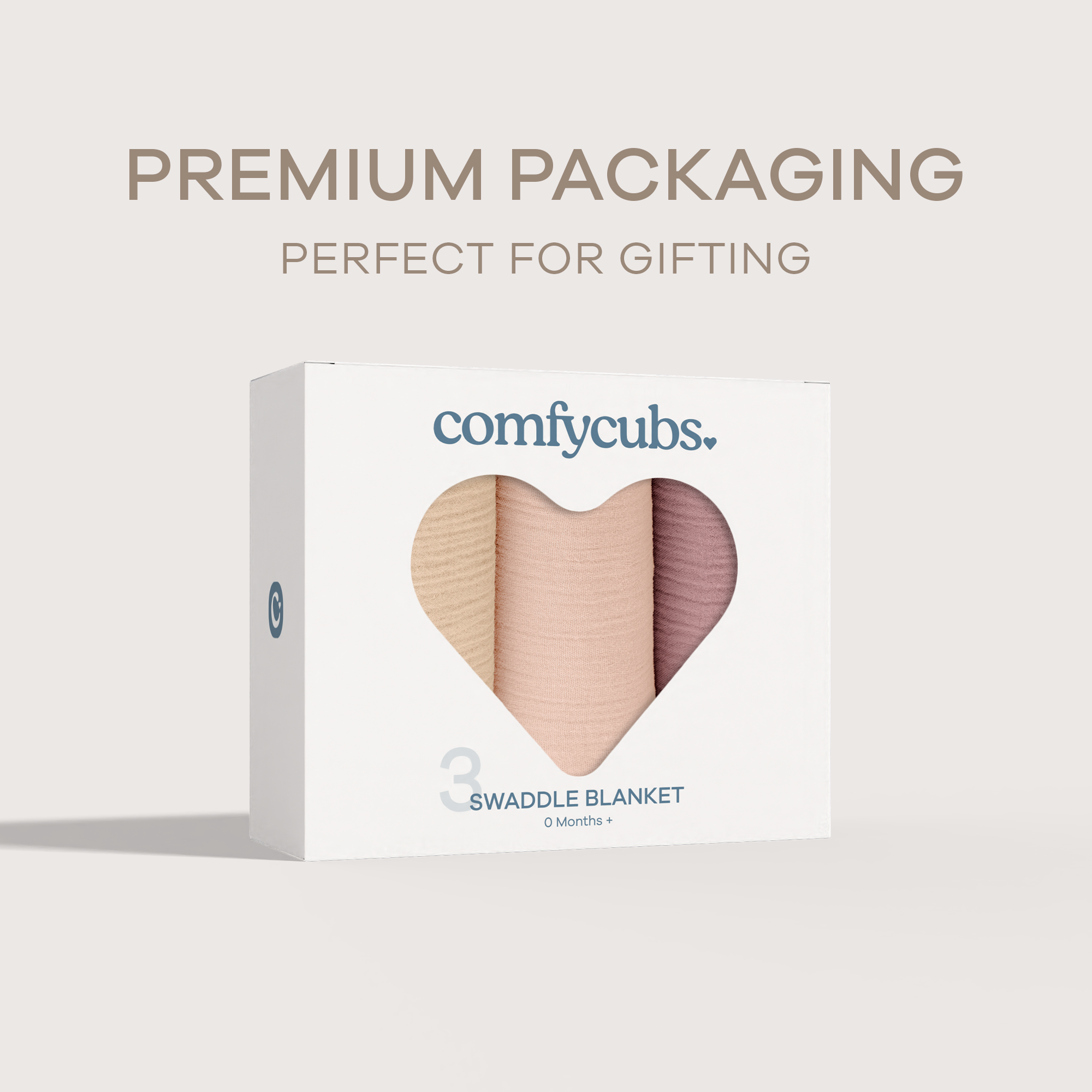 Muslin Swaddle Blankets, 42” x 42” in Cream, Blush, Mauve, Pack of 3 | Comfy Cubs - additional view