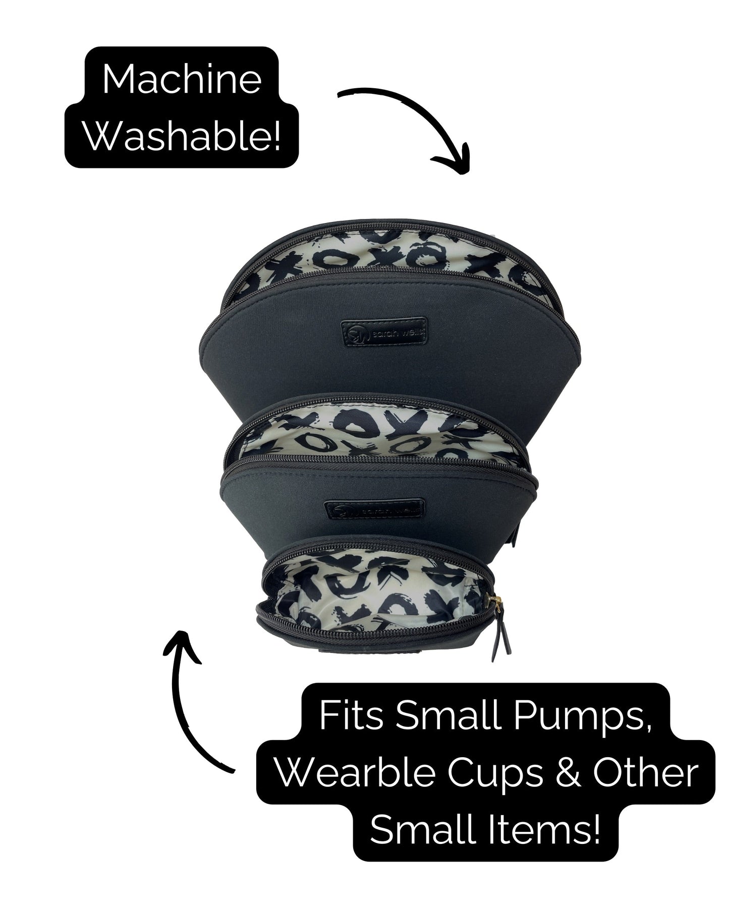 Sarah Wells PackSWell Neoprene Organizer Set of 3 – Washable Zipper Pouches for Pump Parts, Travel, Makeup, Snacks, Tech Cords & More