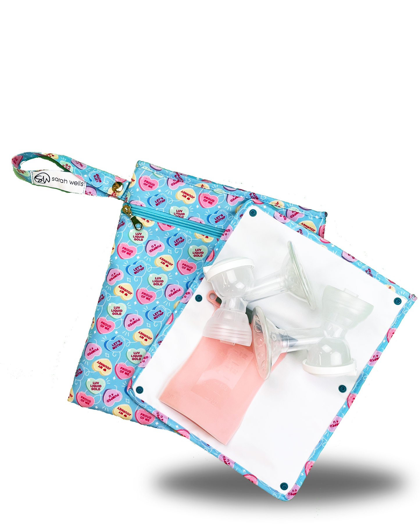 Sarah Wells Pumparoo Wet/Dry Bag – Compact Pump Parts Organizer with Waterproof Compartment & Staging Mat – Machine Washable