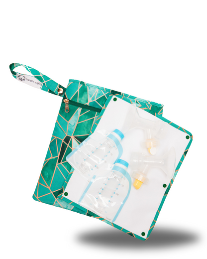 Sarah Wells Pumparoo Wet/Dry Bag – Compact Pump Parts Organizer with Waterproof Compartment & Staging Mat – Machine Washable