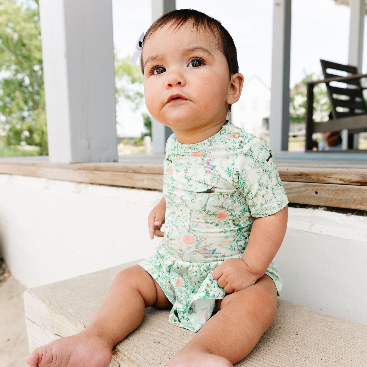 Sage Blossom Bamboo Twirl Dress with Bodysuit