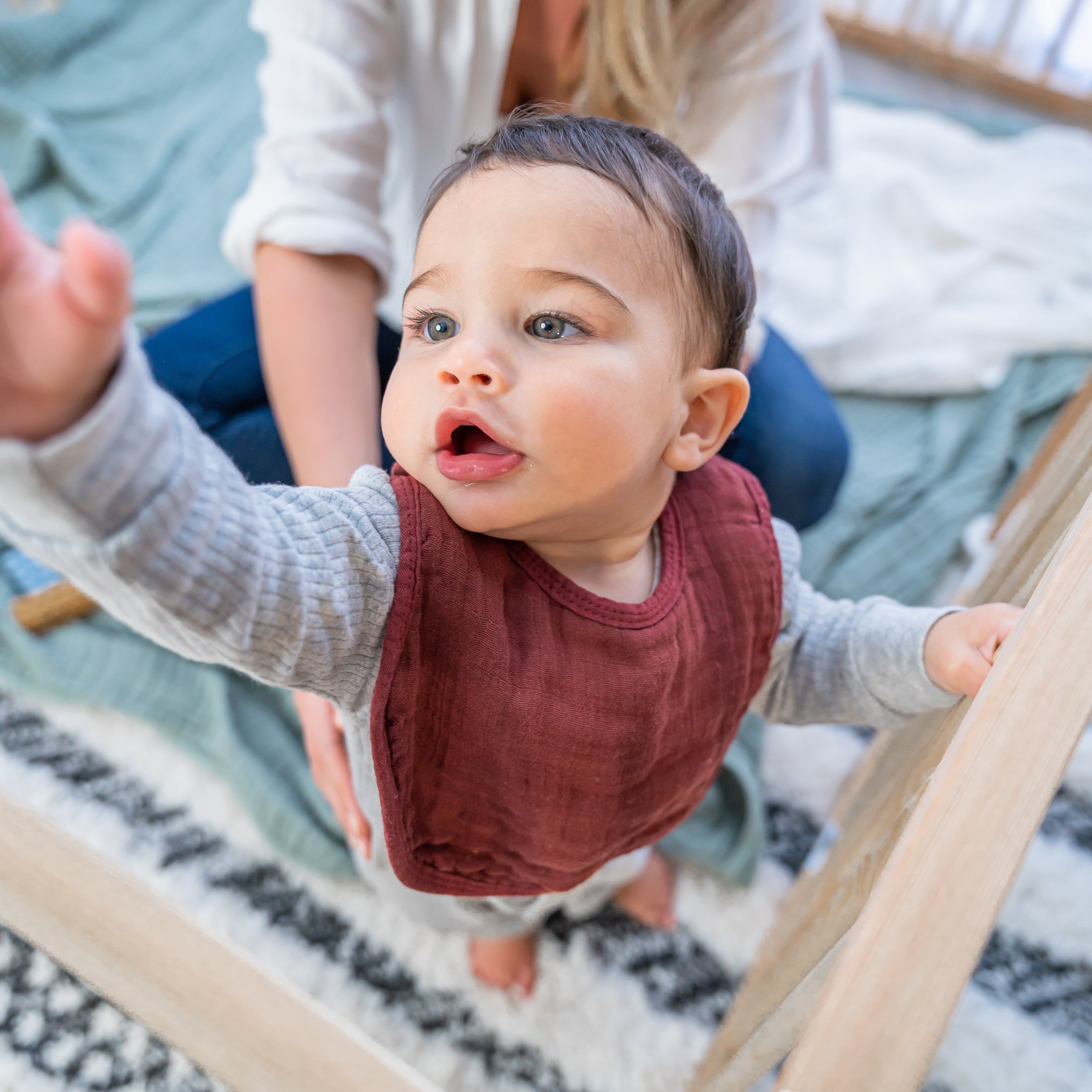 Muslin Bibs in Wine | Comfy Cubs - additional view