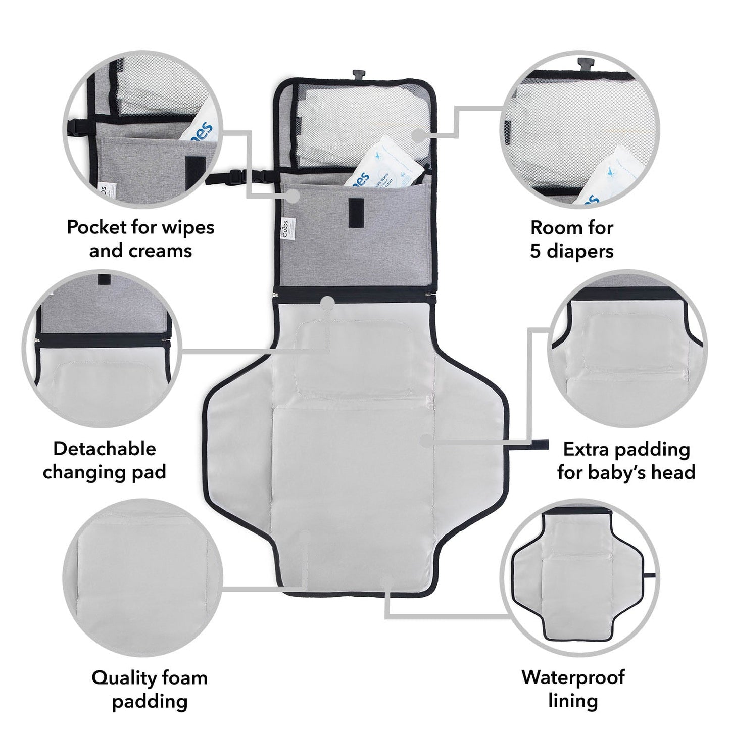Portable Large Changing Pad - Solid Grey