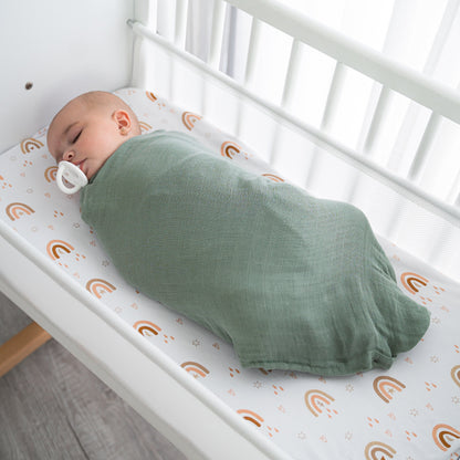 Muslin Swaddle Blankets, 4 Pack - Sage, Pacific Blue, Fern, Neptune