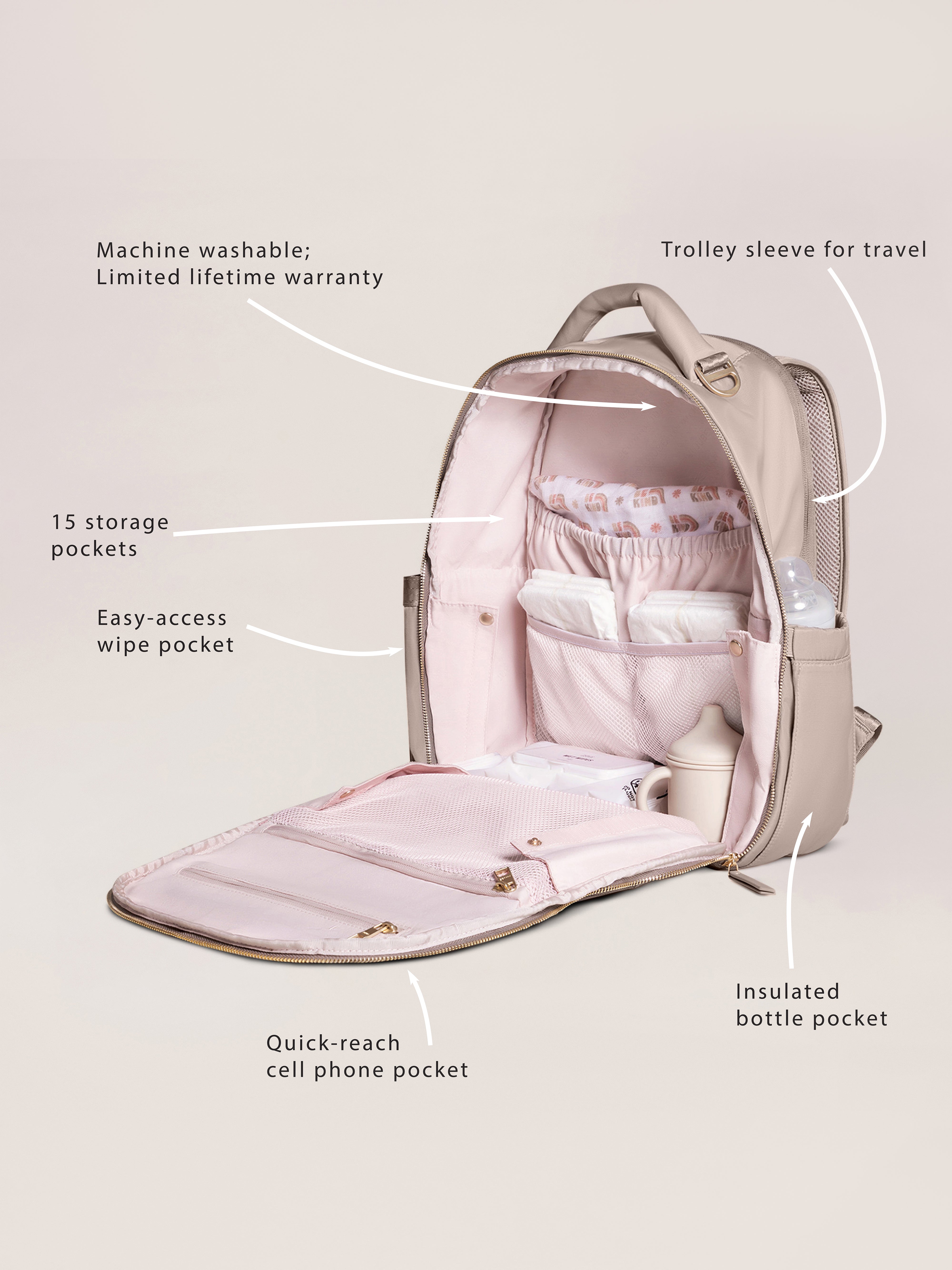 Witney Carson Classic Diaper Backpack - Cloud | JuJuBe - additional view