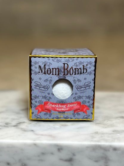 Mom Bomb Sparkling Snow Bath Bomb – All-Natural, Vegan, Single-Use Winter Bliss with winter mint scents (5oz)