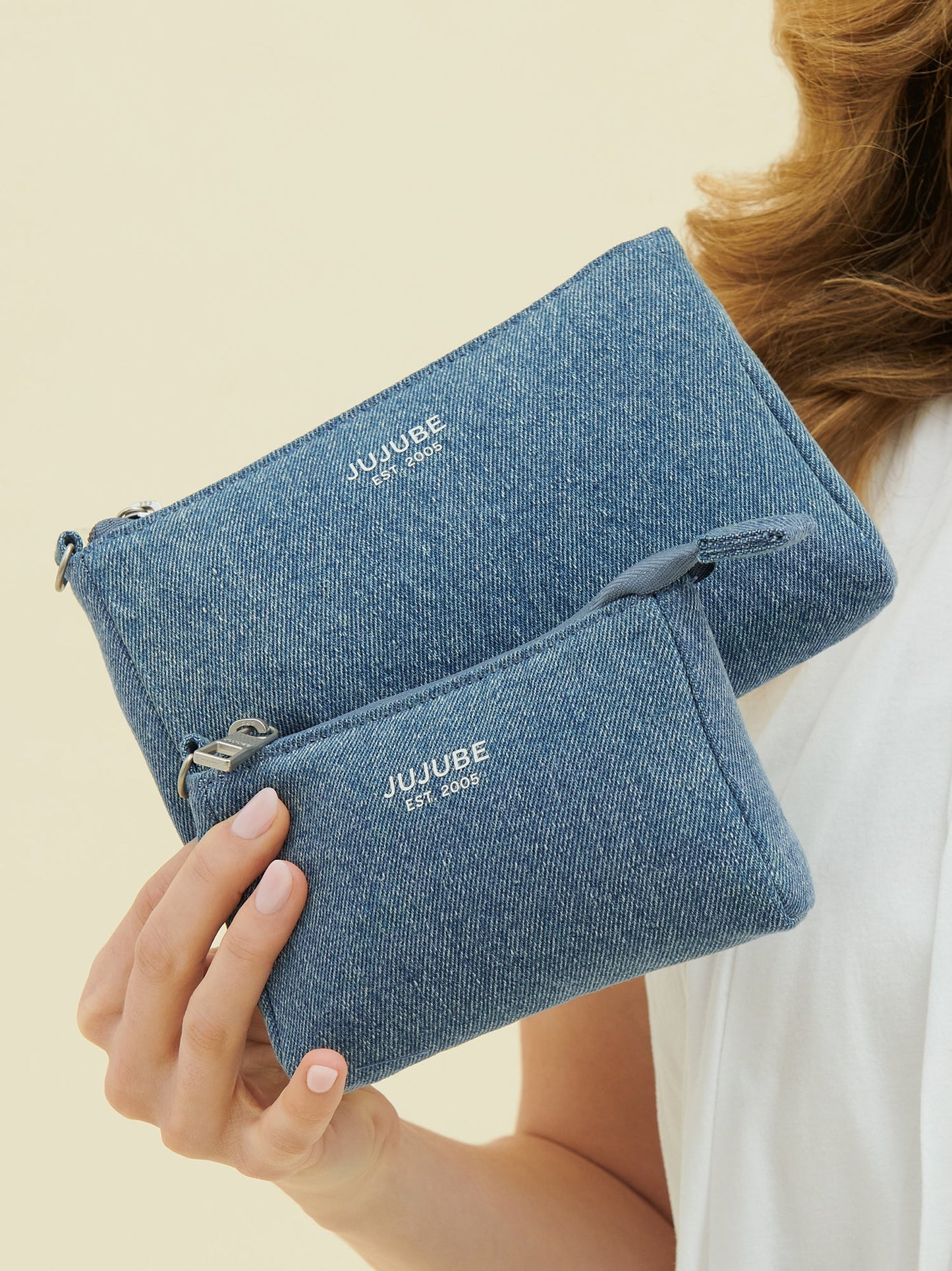 3-piece Pouch Clutch Purse Set - Denim & Daisies