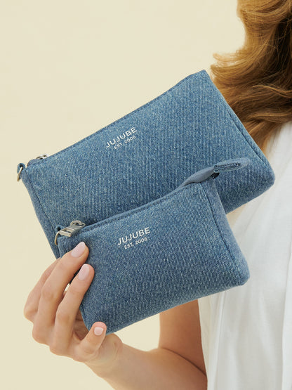 3-piece Pouch Clutch Purse Set - Denim & Daisies